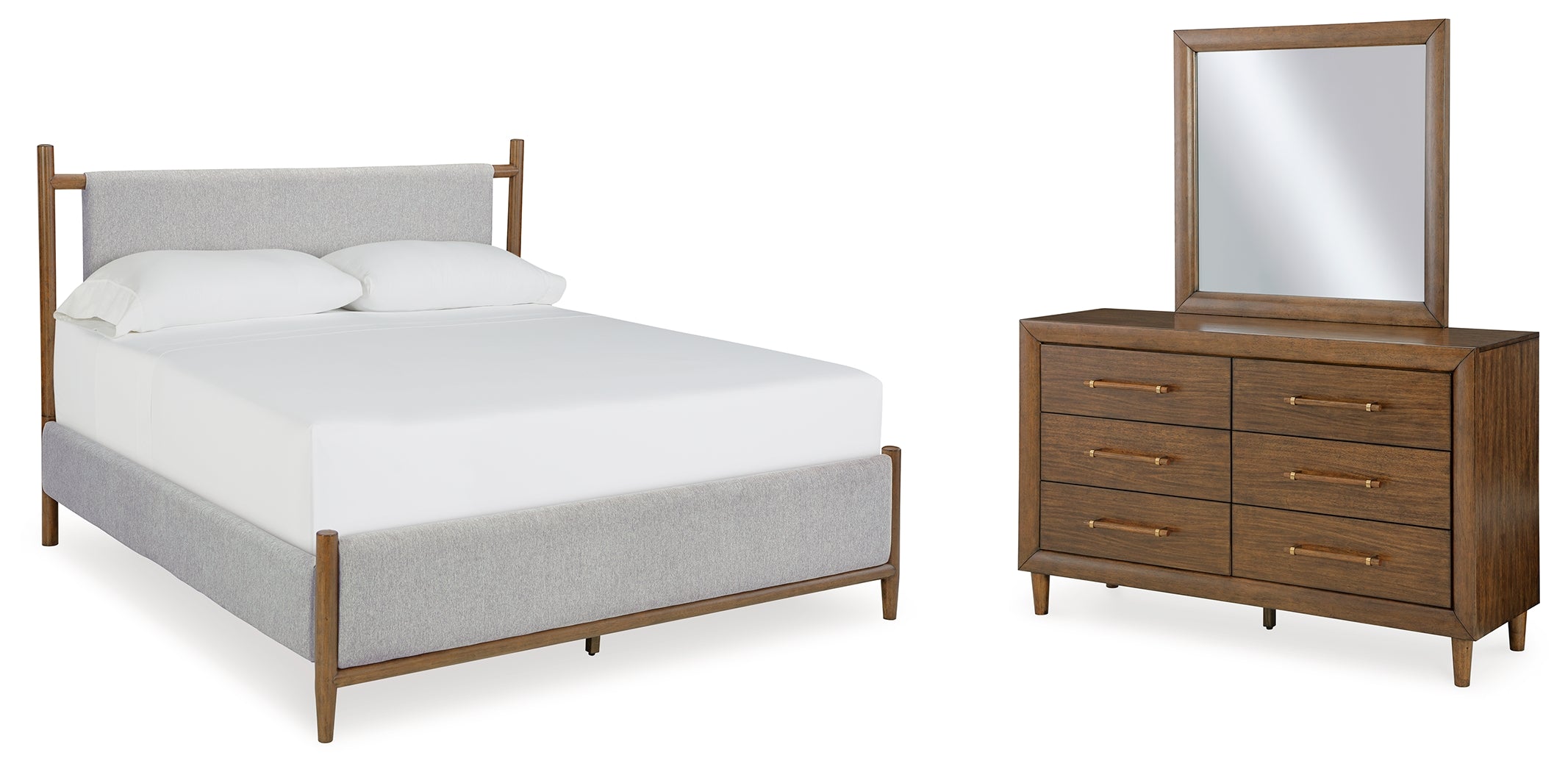 Best Furniture Outlet - Ashley Furniture - Lyncott Bedroom - California King Upholstered Bed, Dresser and Mirror / Brown - B615B9
