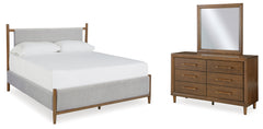 Best Furniture Outlet - Ashley Furniture - Lyncott Bedroom - King Upholstered Bed, Dresser and Mirror / Brown - B615B8