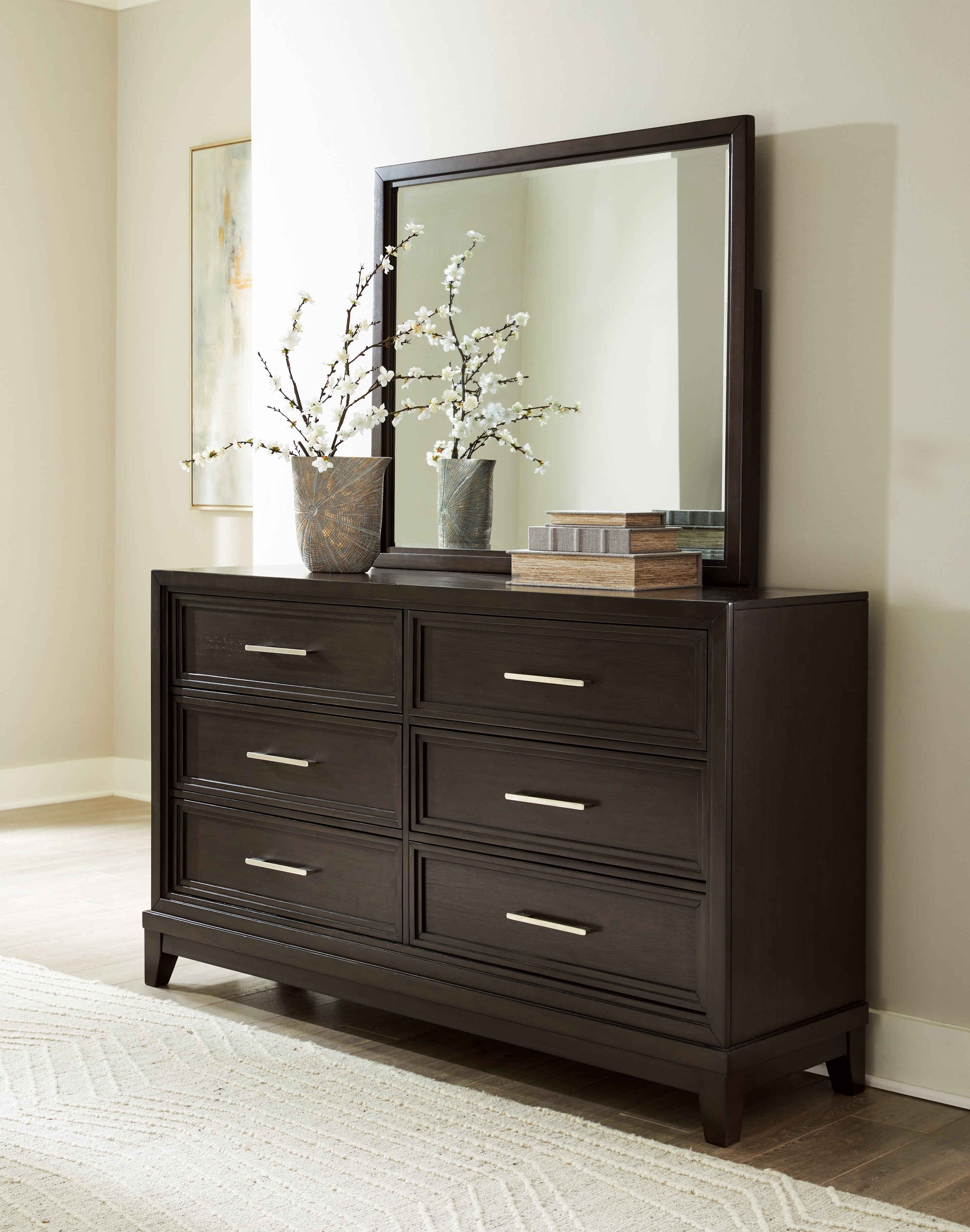 Best Furniture Outlet - Ashley Furniture - Neymorton Bedroom - Dresser and Mirror / Dark Grayish Brown - B618B1