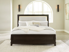 Best Furniture Outlet - Ashley Furniture - Neymorton Bedroom - Queen Upholstered Panel Bed / Dark Grayish Brown - B618B2