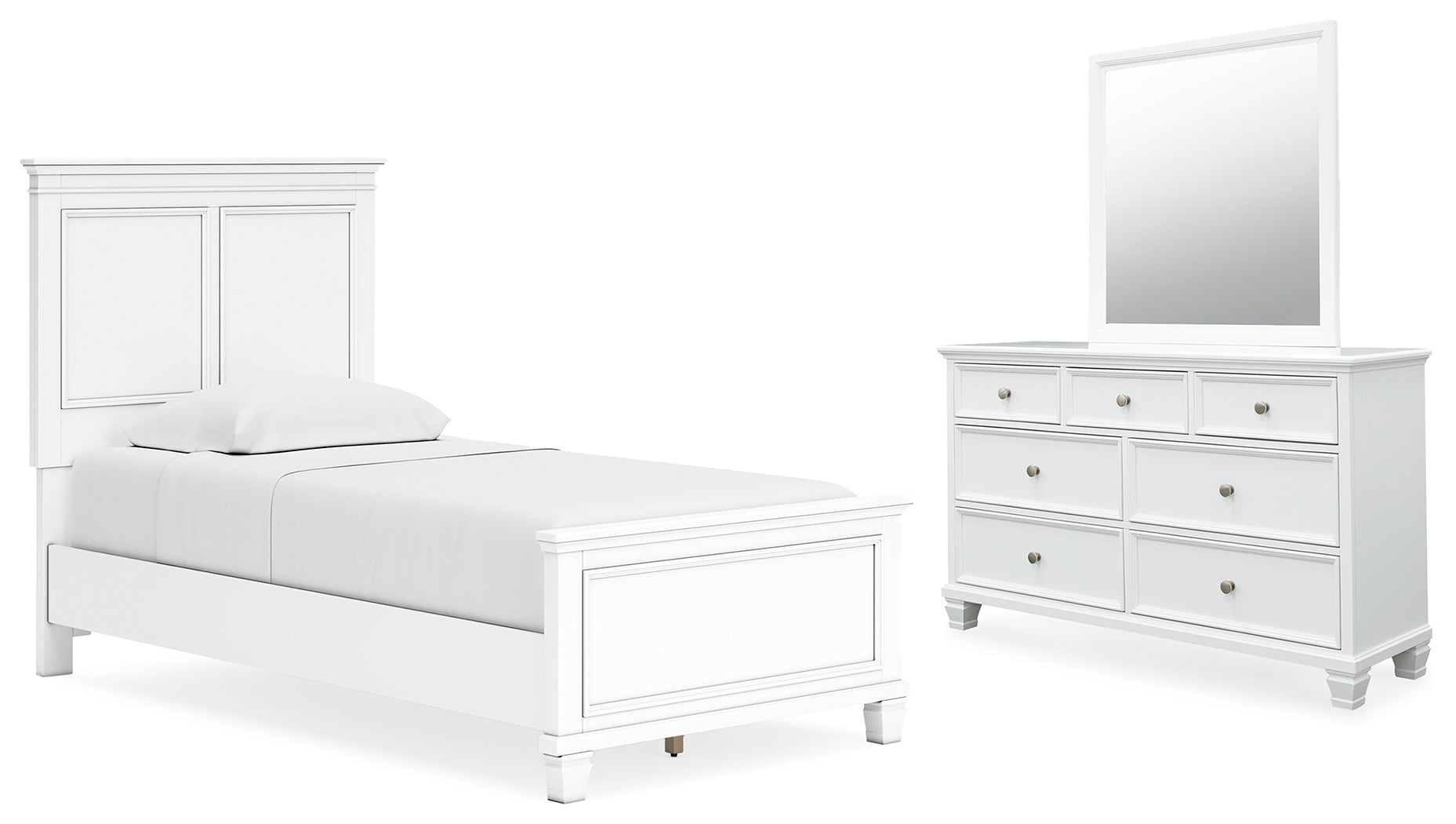 Best Furniture Outlet - Ashley Furniture - Fortman Bedroom - Twin Panel Bed, Dresser and Mirror / White - B680B7