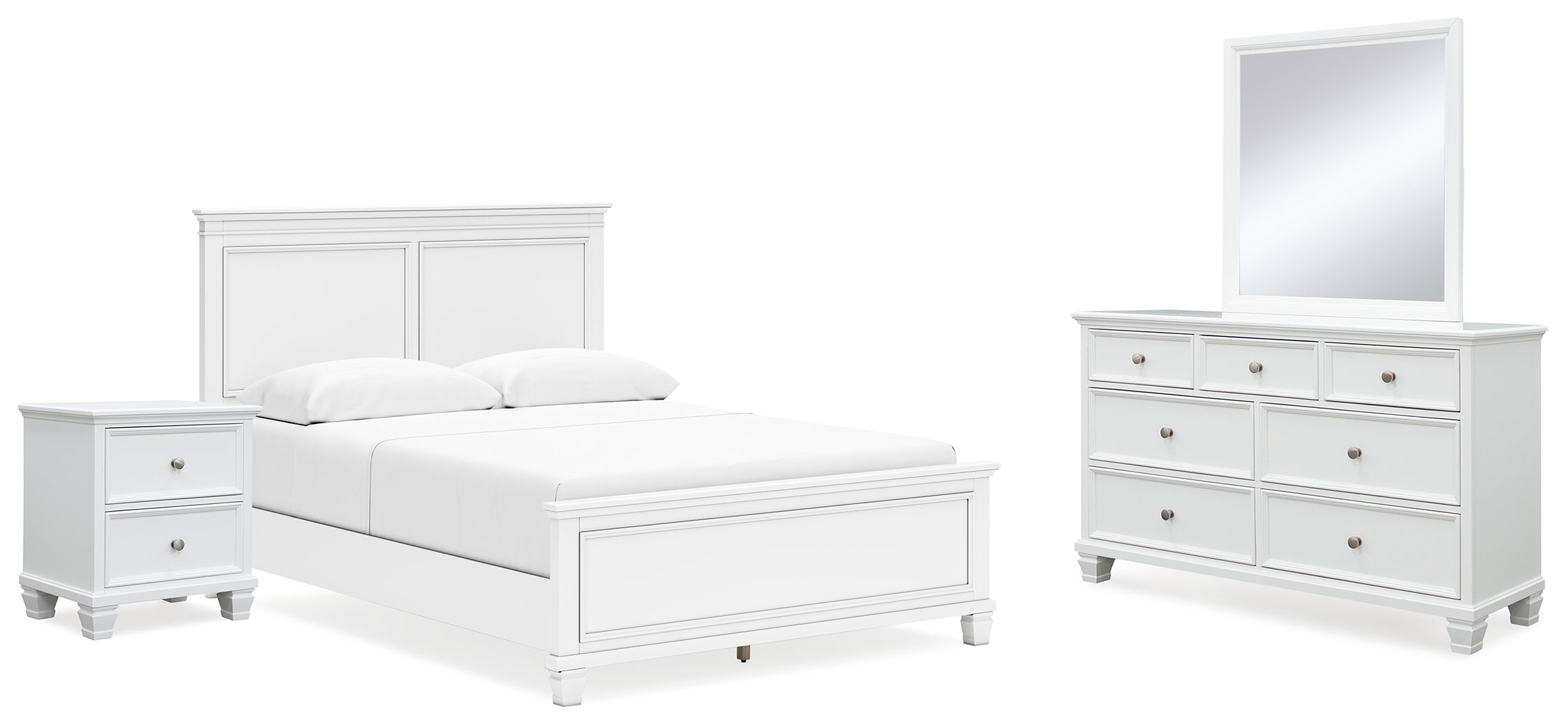 Best Furniture Outlet - Ashley Furniture - Fortman Bedroom - Queen Panel Bed, Dresser, Mirror and Nightstand / White - B680B12