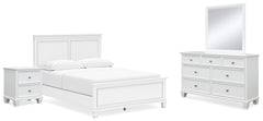 Best Furniture Outlet - Ashley Furniture - Fortman Bedroom - Queen Panel Bed, Dresser, Mirror and Nightstand / White - B680B12