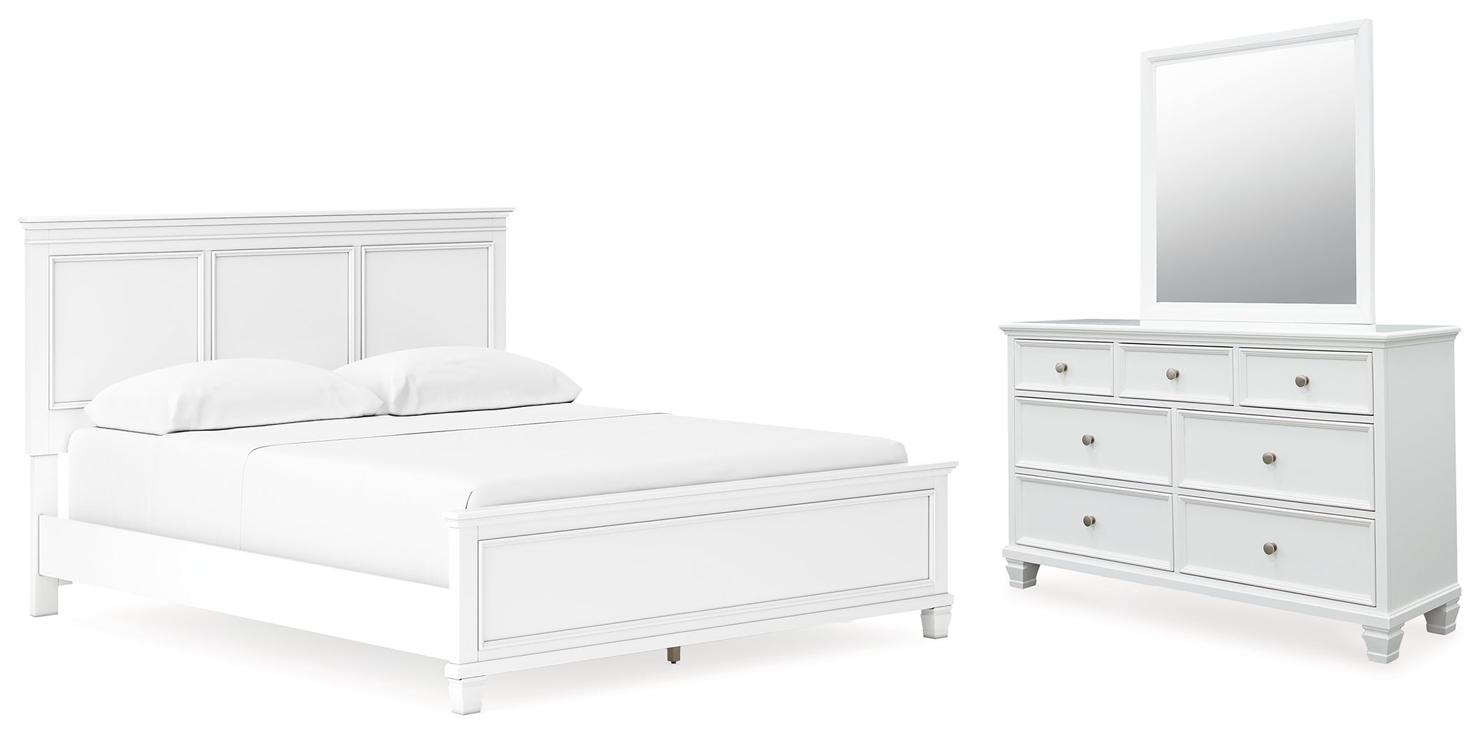 Best Furniture Outlet - Ashley Furniture - Fortman Bedroom - California King Panel Bed, Dresser and Mirror / White - B680B14