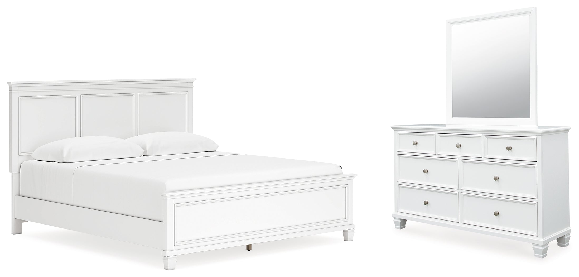 Best Furniture Outlet - Ashley Furniture - Fortman Bedroom - King Panel Bed, Dresser and Mirror / White - B680B13
