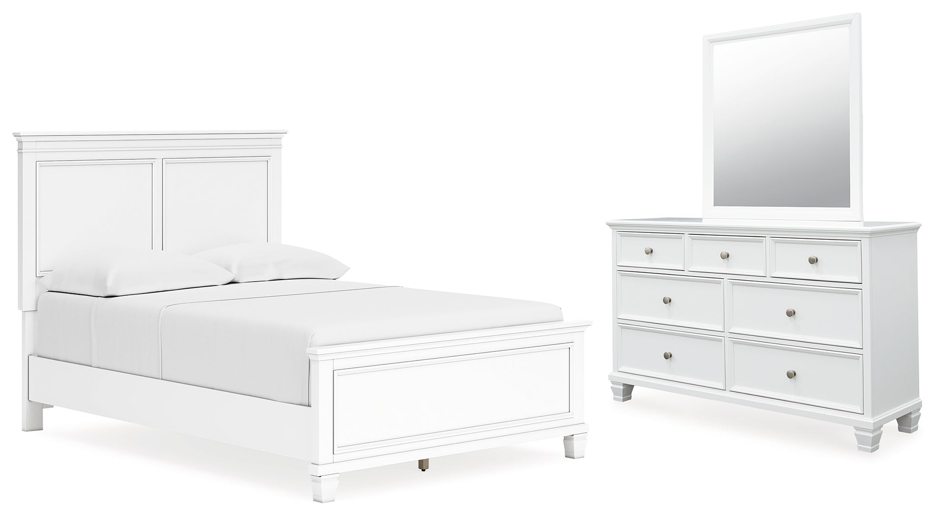Best Furniture Outlet - Ashley Furniture - Fortman Bedroom - Full Panel Bed, Dresser and Mirror / White - B680B9