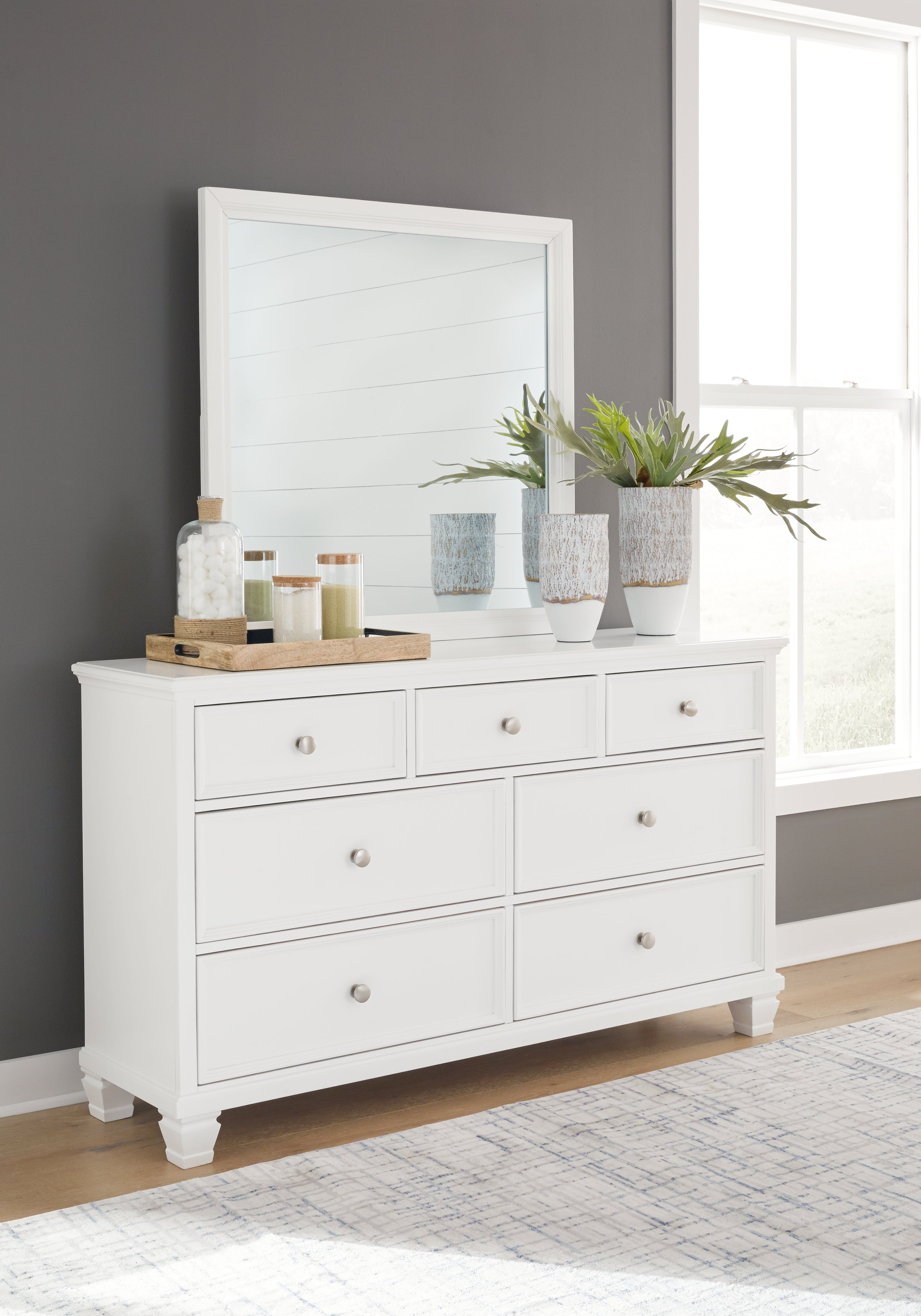 Best Furniture Outlet - Ashley Furniture - Fortman Bedroom - Dresser and Mirror / White - B680B1