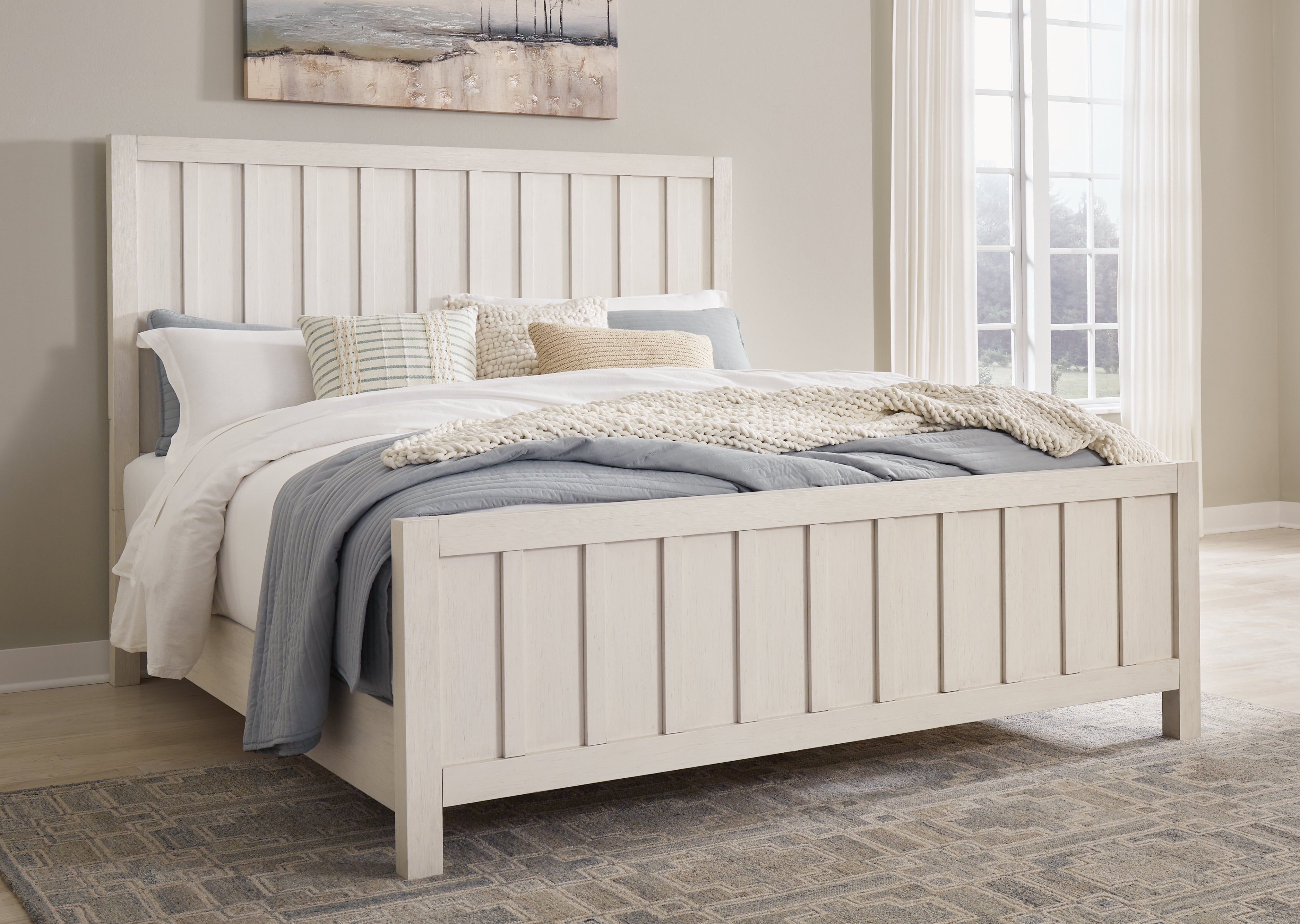 Best Furniture Outlet - Ashley Furniture - Shaybrock Bedroom - California King Panel Bed / Antique White - B683B7