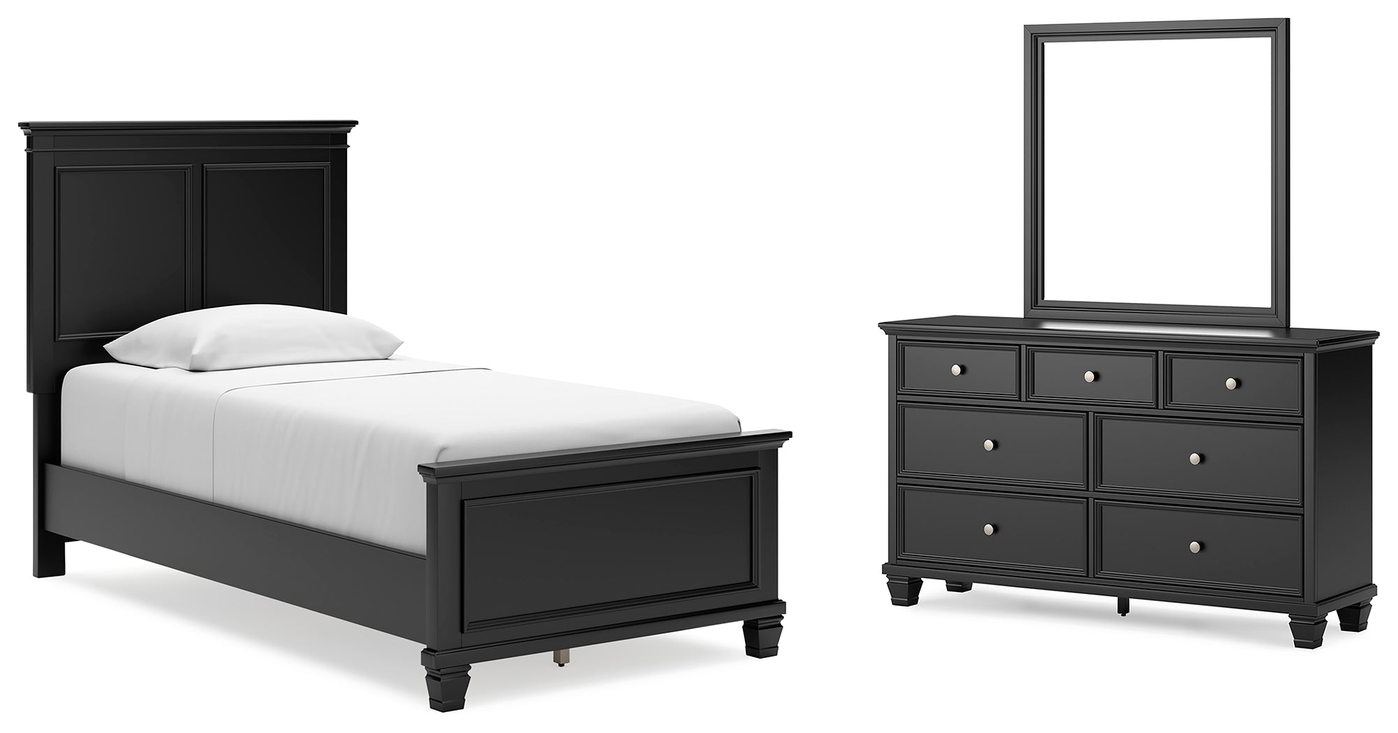 Best Furniture Outlet - Ashley Furniture - Lanolee Bedroom - Twin Panel Bed, Dresser and Mirror / Black - B687B3