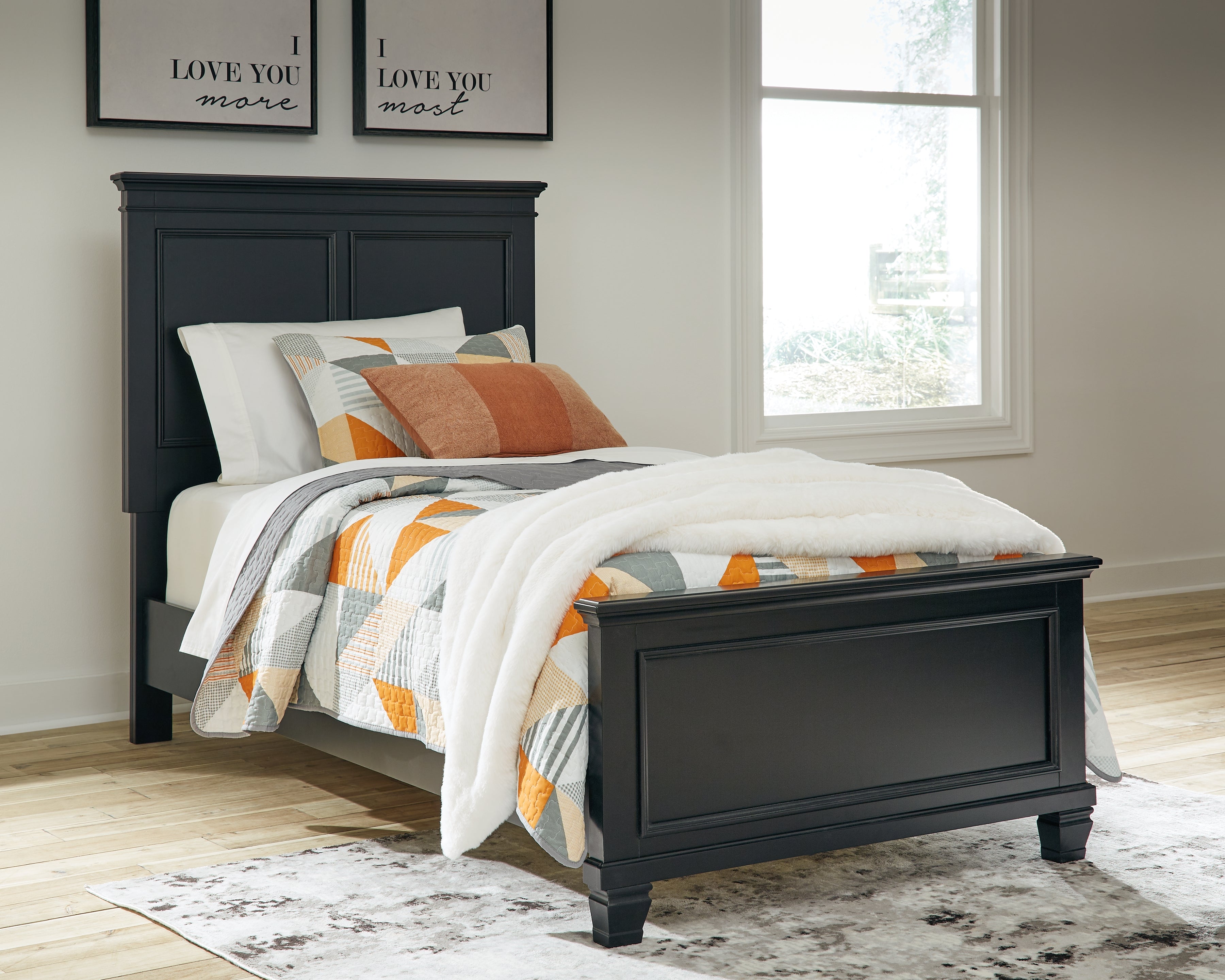 Best Furniture Outlet - Ashley Furniture - Lanolee Bedroom - Twin Panel Bed / Black - B687B2