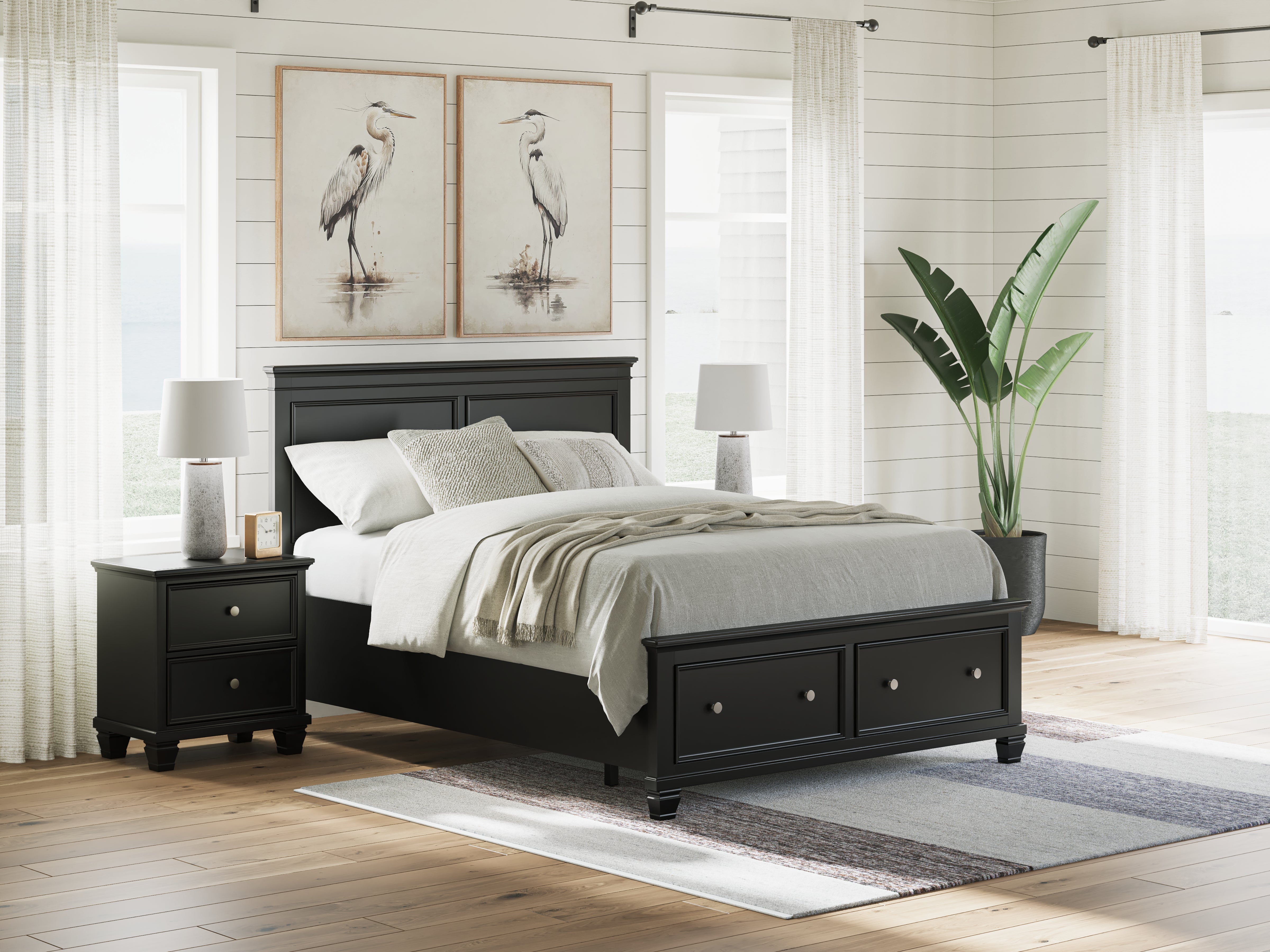 Best Furniture Outlet - Ashley Furniture - Lanolee Bedroom - Queen Panel Storage Bed / Black - B687B17