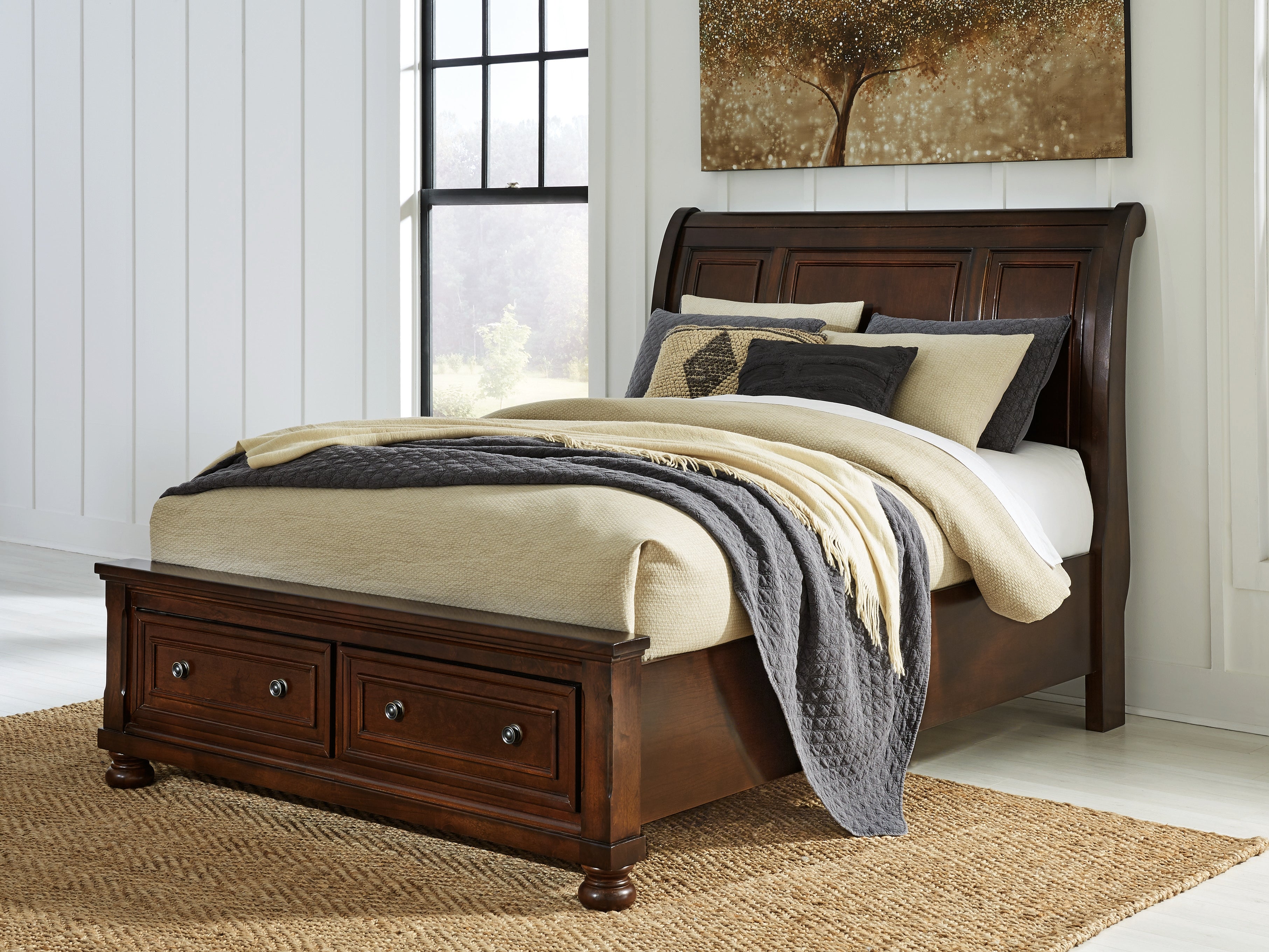 Best Furniture Outlet - Ashley Furniture - Porter Bedroom - Queen Sleigh Storage Bed / Rustic Brown - B697B43