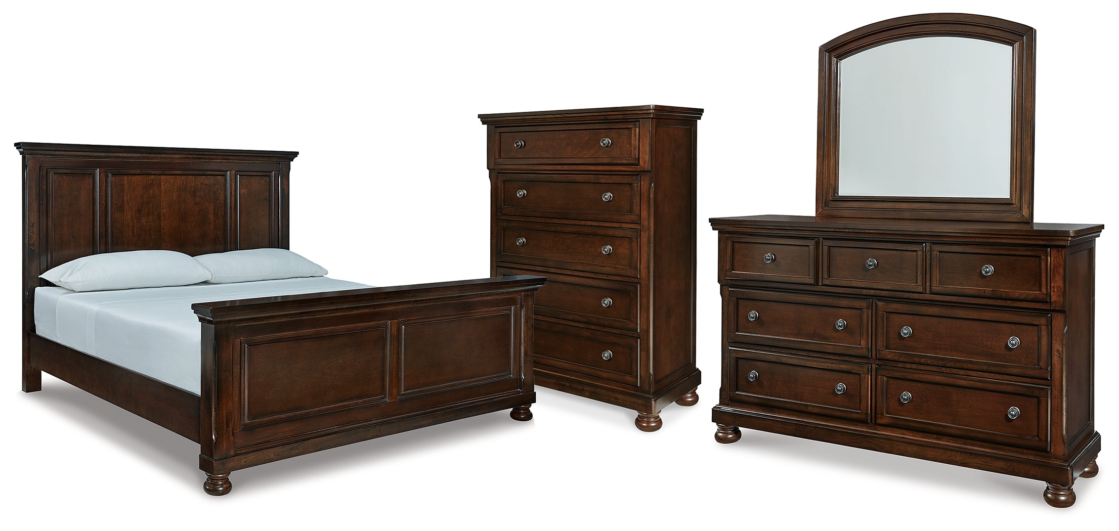 Best Furniture Outlet - Ashley Furniture - Porter Bedroom - California King Panel Bed, Dresser, Mirror and Chest / Rustic Brown - B697B40