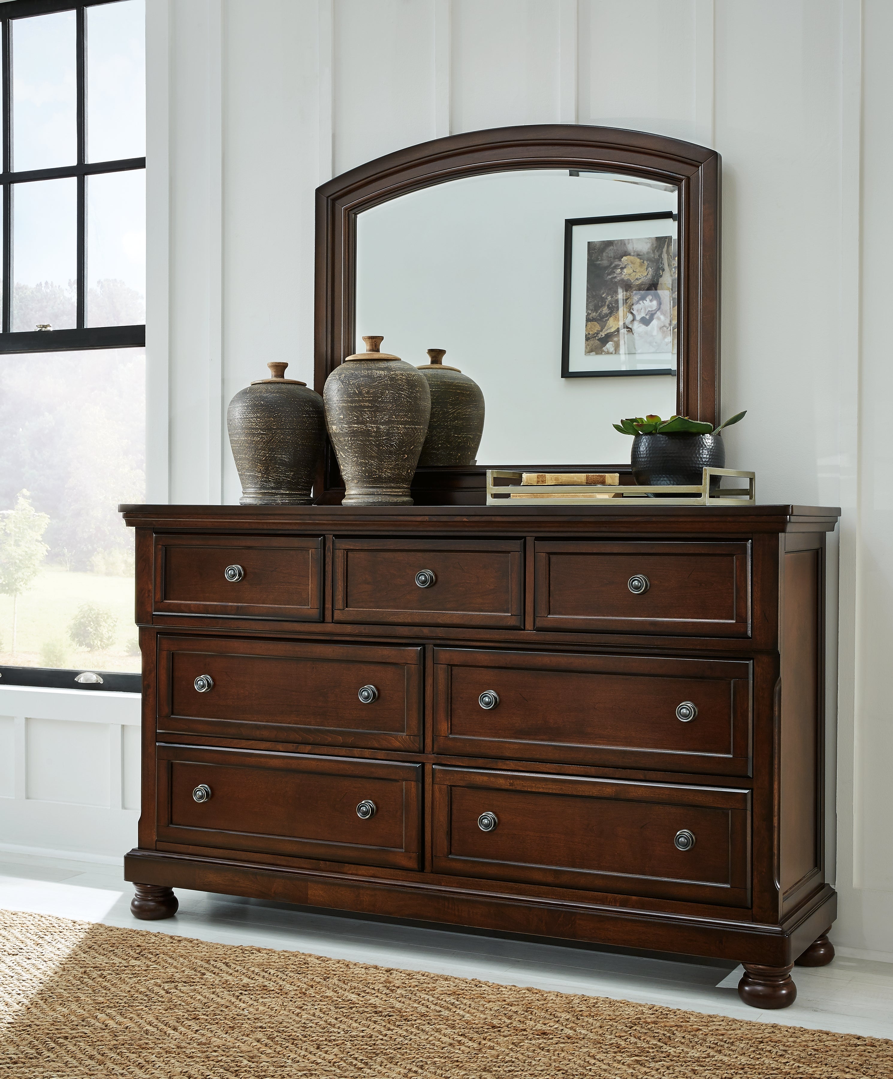 Best Furniture Outlet - Ashley Furniture - Porter Bedroom - Dresser and Mirror / Rustic Brown - B697B1