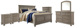 Best Furniture Outlet - Ashley Furniture - Lettner Bedroom - King Panel Bed, Dresser, Mirror, Chest and 2 Nightstands / Light Gray - B733B58