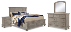 Best Furniture Outlet - Ashley Furniture - Lettner Bedroom - Queen Panel Storage Bed, Dresser, Mirror and Nightstand / Light Gray - B733B46