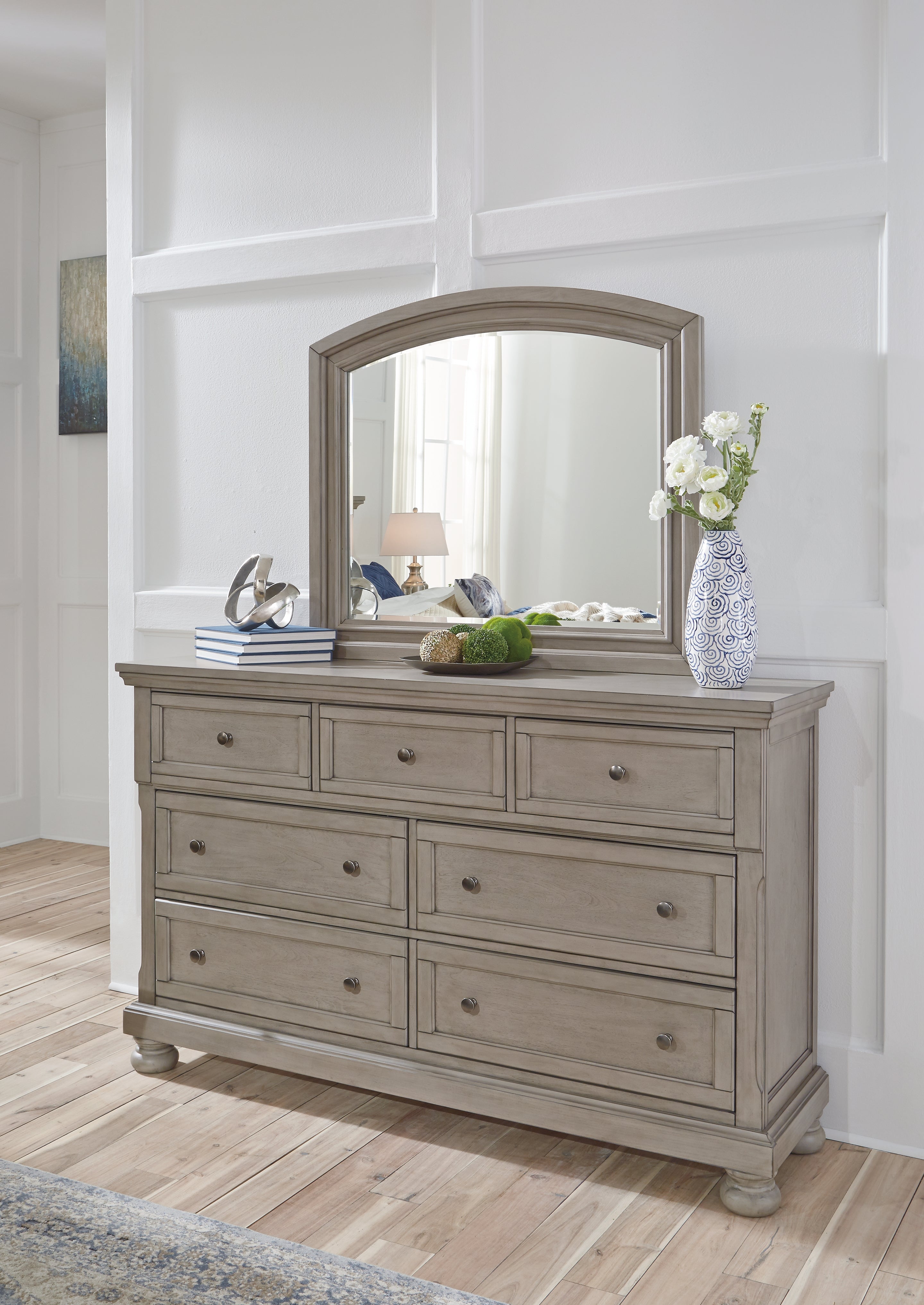 Best Furniture Outlet - Ashley Furniture - Lettner Bedroom - Dresser and Mirror / Light Gray - B733B1