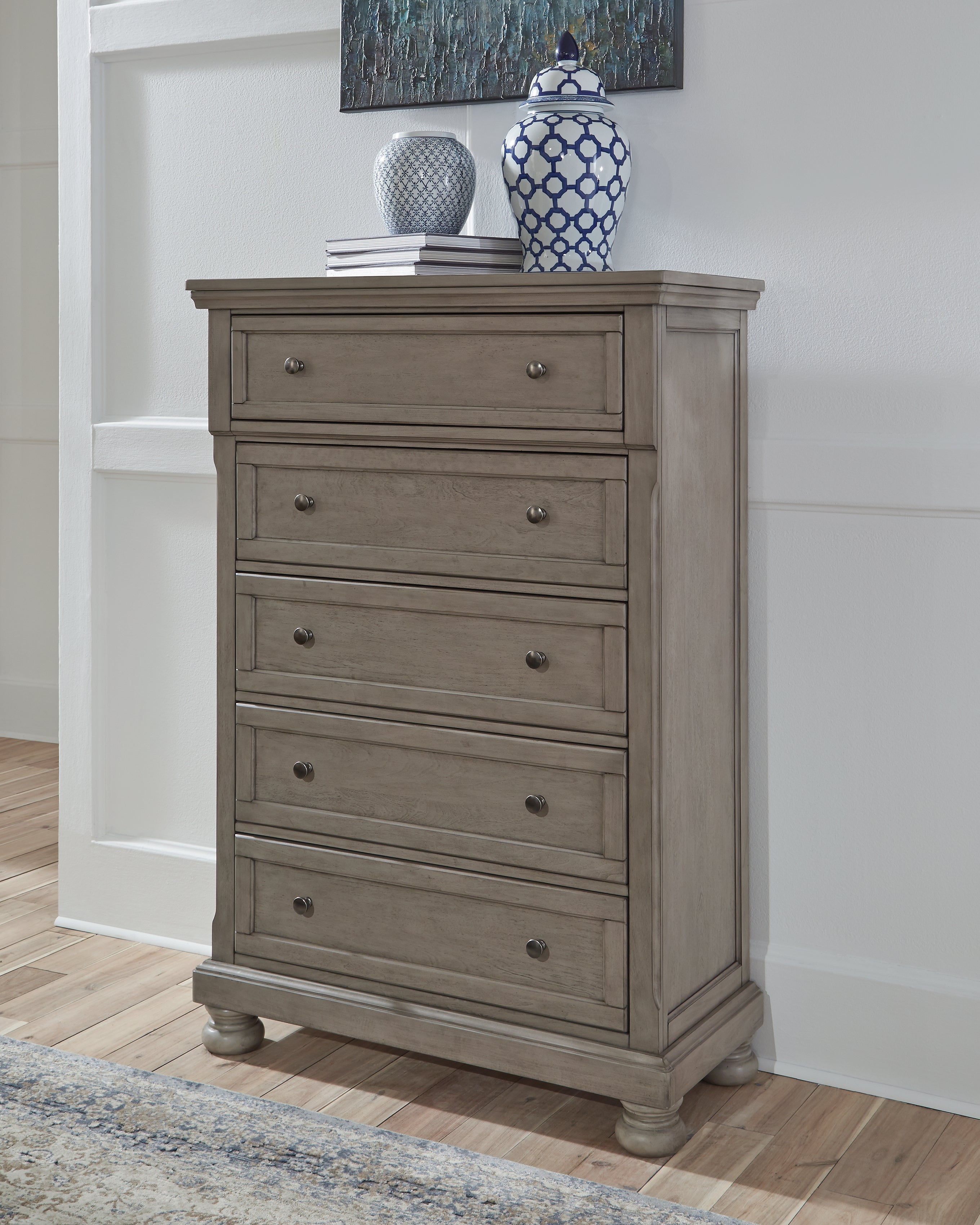 Best Furniture Outlet - Ashley Furniture - Lettner Bedroom - Five Drawer Chest / Light Gray - B733-46