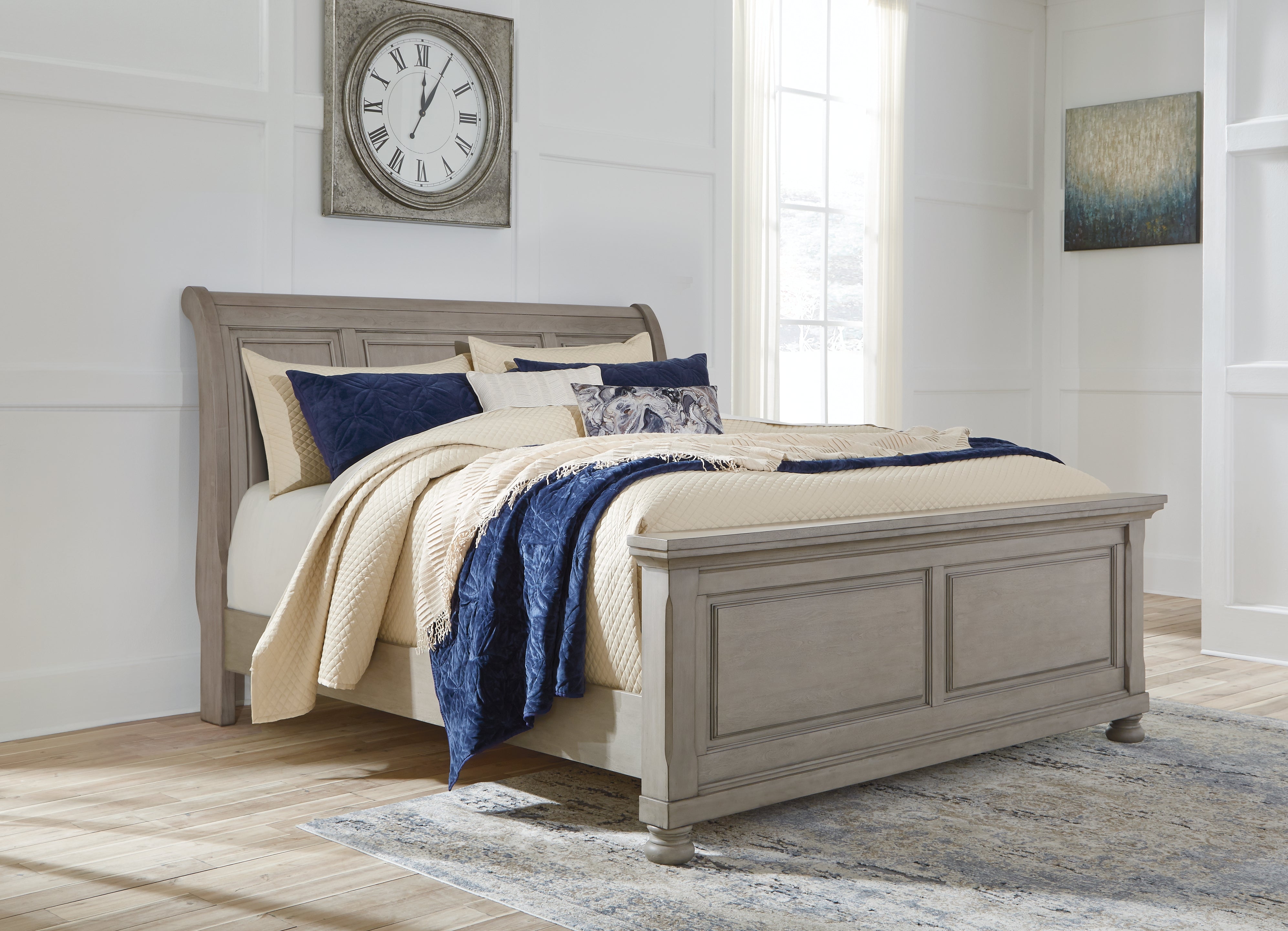 Best Furniture Outlet - Ashley Furniture - Lettner Bedroom - Queen Sleigh Bed / Light Gray - B733B32