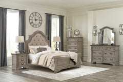 Best Furniture Outlet - Ashley Furniture - Lodenbay Bedroom - Queen Upholstered Panel Bed, Dresser, Mirror, Chest and Nightstand / Antique Gray - B751B9