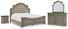 Best Furniture Outlet - Ashley Furniture - Lodenbay Bedroom - King Upholstered Panel Bed, Dresser, Mirror, and Nightstand / Antique Gray - B751B8