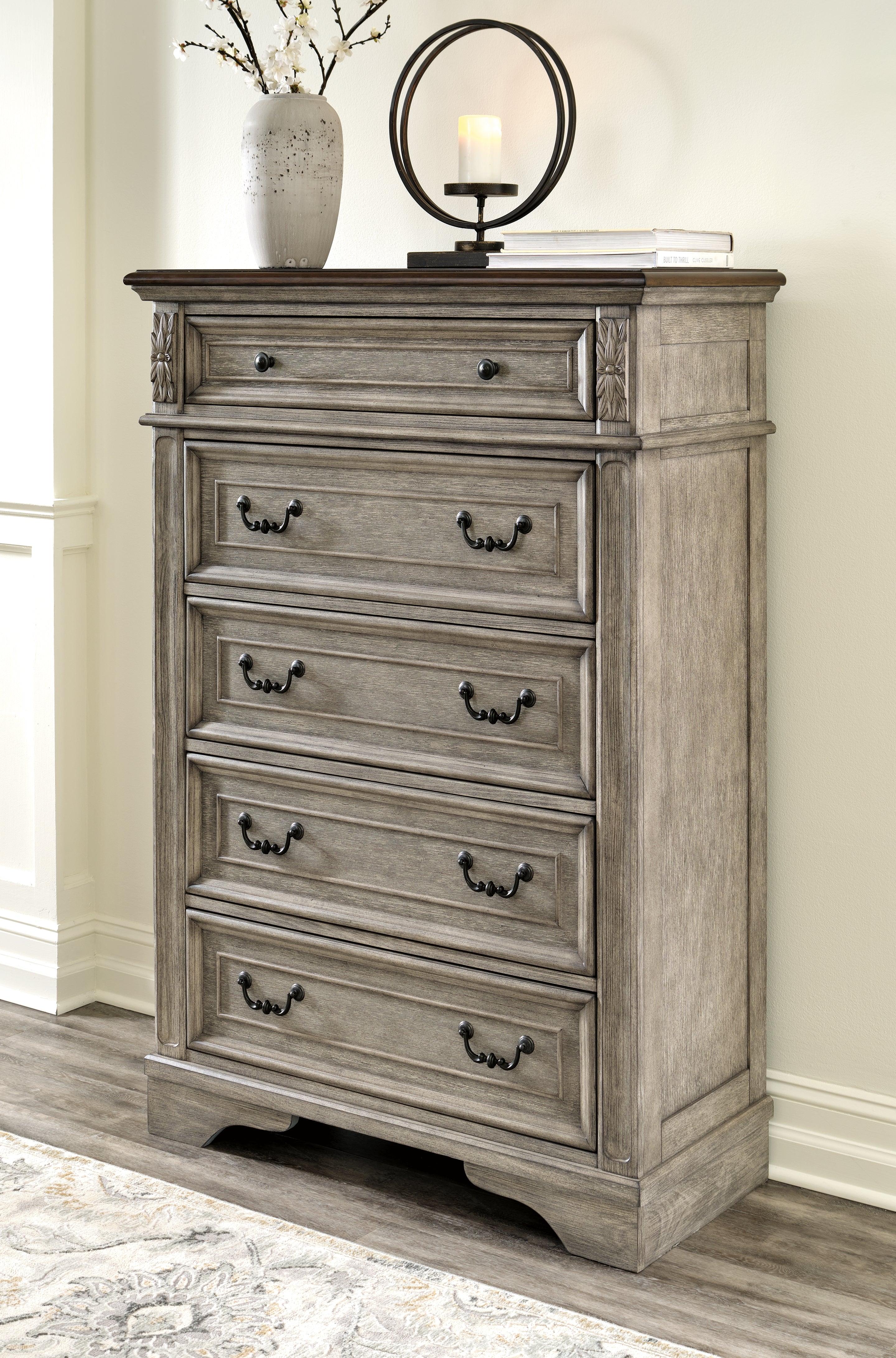 Best Furniture Outlet - Ashley Furniture - Lodenbay Bedroom - Five Drawer Chest / Antique Gray/Brown - B751-46