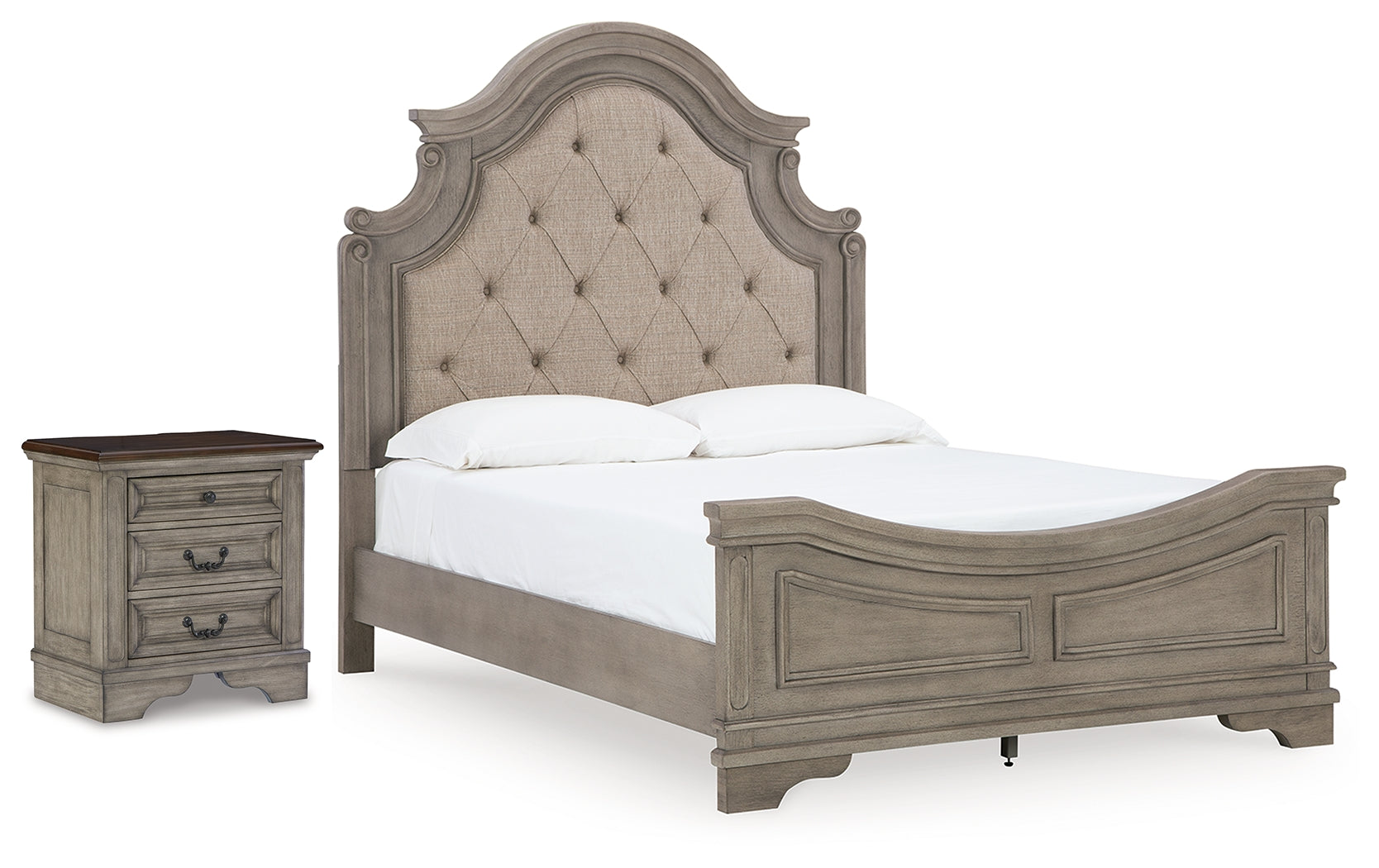 Best Furniture Outlet - Ashley Furniture - Lodenbay Bedroom - Queen Panel Bed and Nightstand / Antique Gray/Brown - B751B12