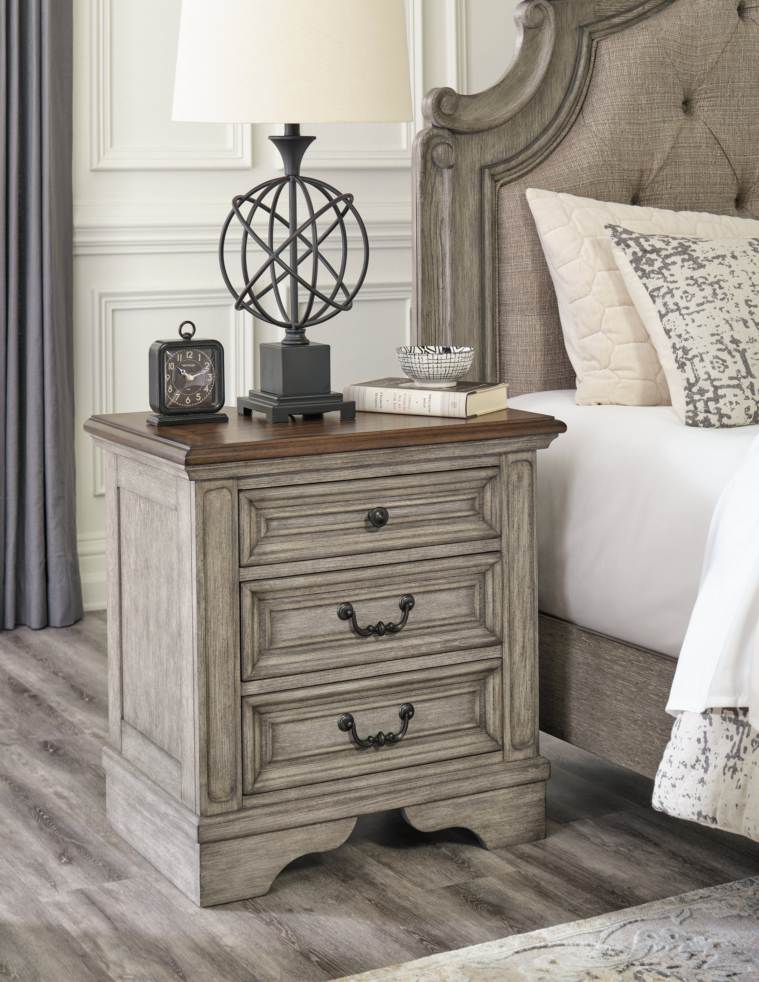 Best Furniture Outlet - Ashley Furniture - Lodenbay Bedroom - Three Drawer Night Stand / Antique Gray/Brown - B751-93