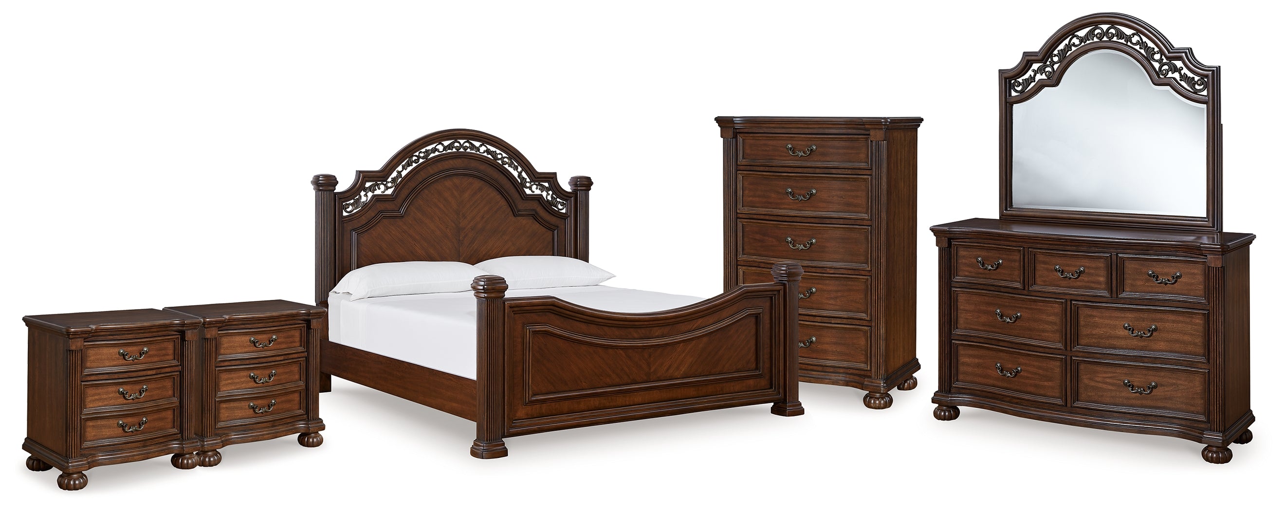 Best Furniture Outlet - Ashley Furniture - Lavinton Bedroom - Queen Poster Bed, Dresser, Mirror, Chest and 2 Nightstands / Brown - B764B18