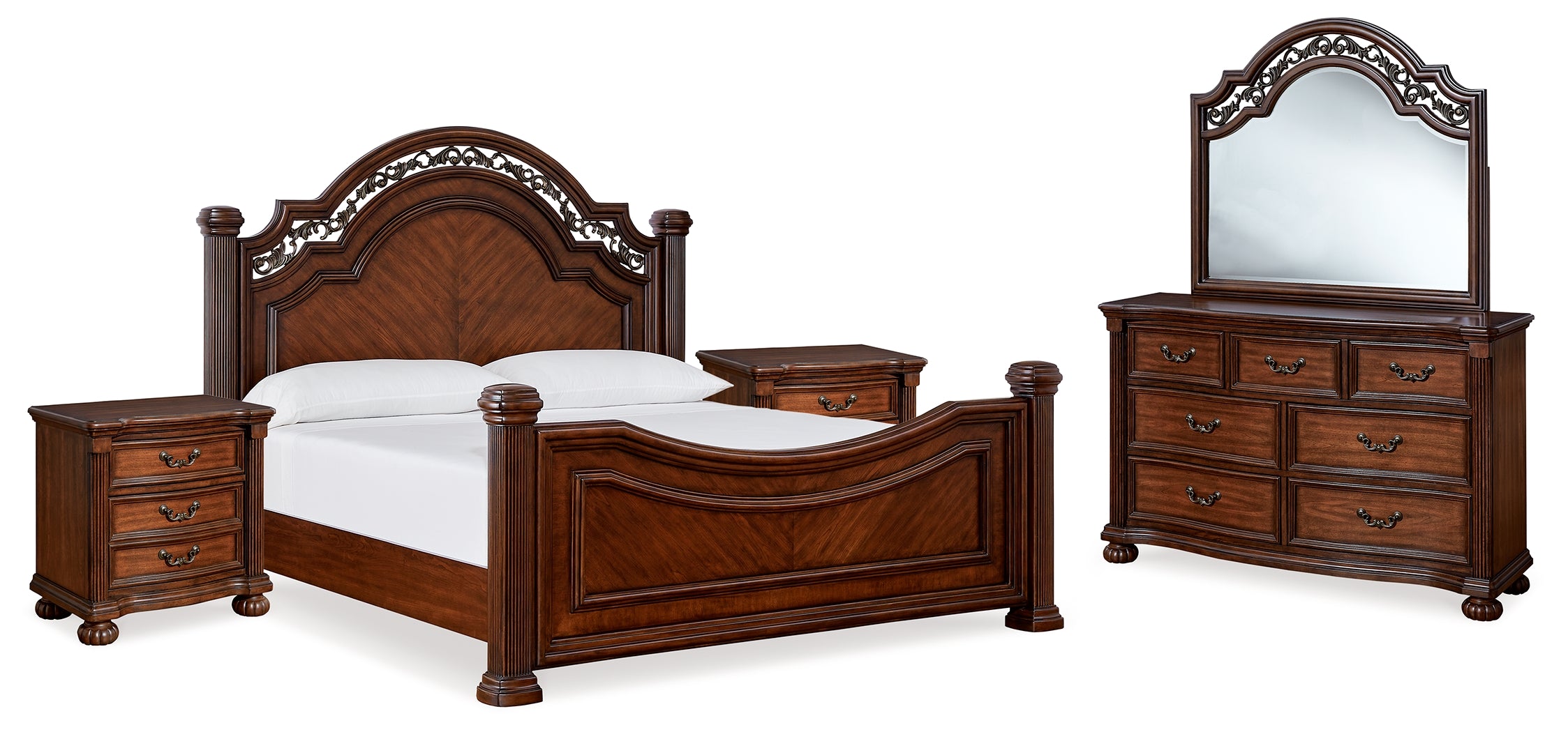 Best Furniture Outlet - Ashley Furniture - Lavinton Bedroom - King Poster Bed, Dresser, Mirror and Nightstand / Brown - B764B17