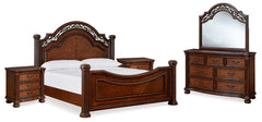 Best Furniture Outlet - Ashley Furniture - Lavinton Bedroom - King Poster Bed, Dresser, Mirror and Nightstand / Brown - B764B17