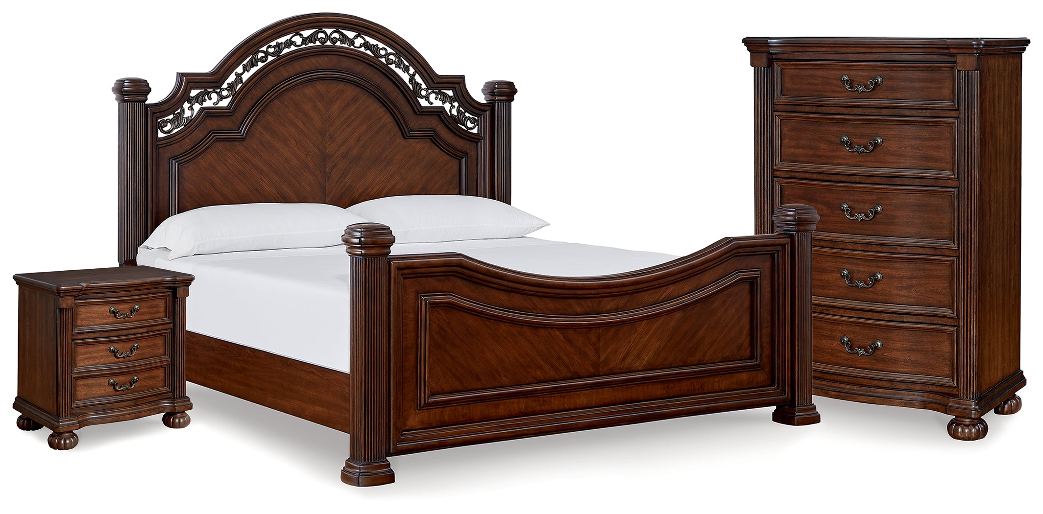 Best Furniture Outlet - Ashley Furniture - Lavinton Bedroom - Queen Poster Bed, Chest and Nightstand / Brown - B764B15