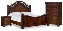 Best Furniture Outlet - Ashley Furniture - Lavinton Bedroom - Queen Poster Bed, Chest and Nightstand / Brown - B764B15