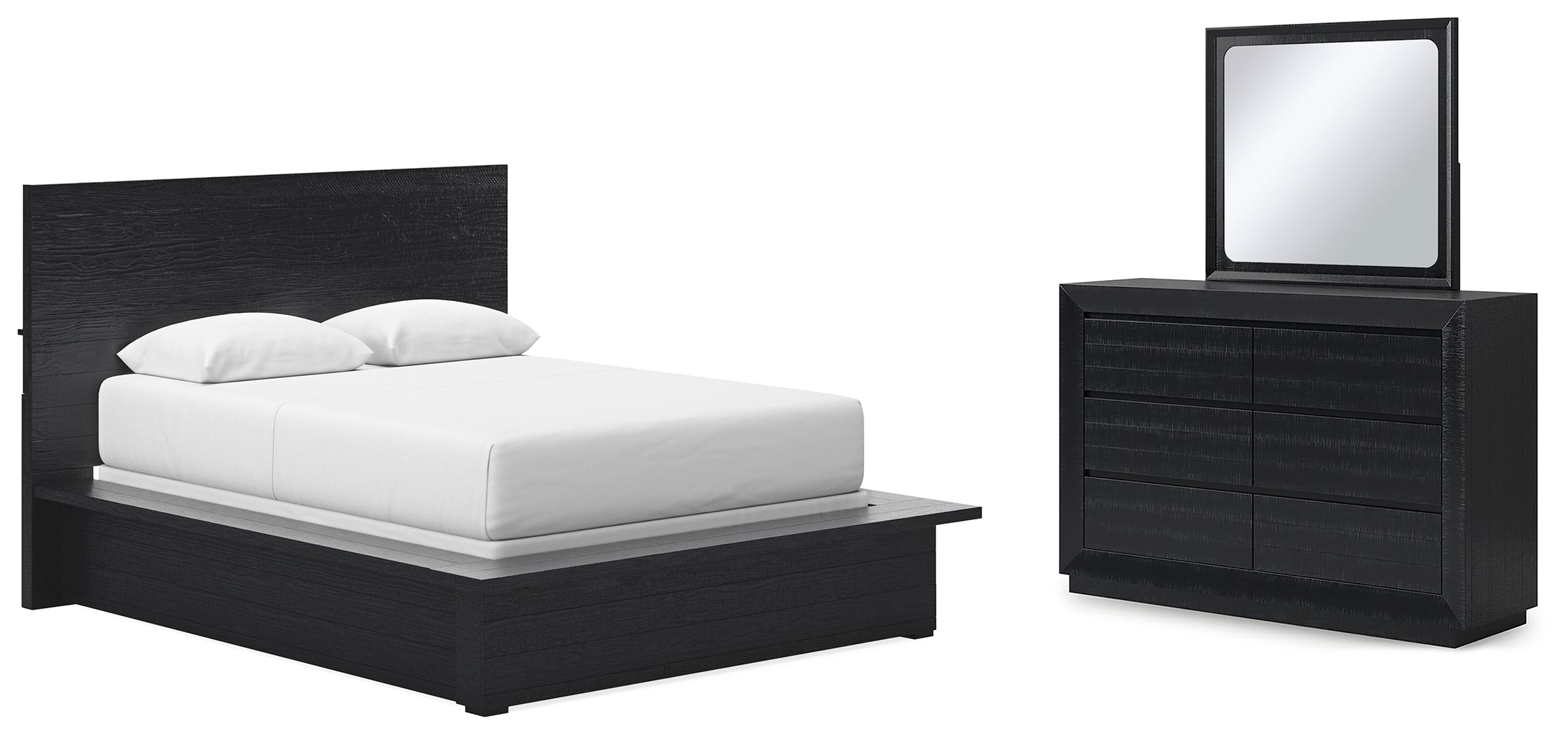 Best Furniture Outlet - Ashley Furniture - Londer Bedroom - Queen Panel Bed, Dresser and Mirror / Black - B768B3