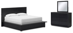 Best Furniture Outlet - Ashley Furniture - Londer Bedroom - King Panel Bed, Dresser and Mirror / Black - B768B8