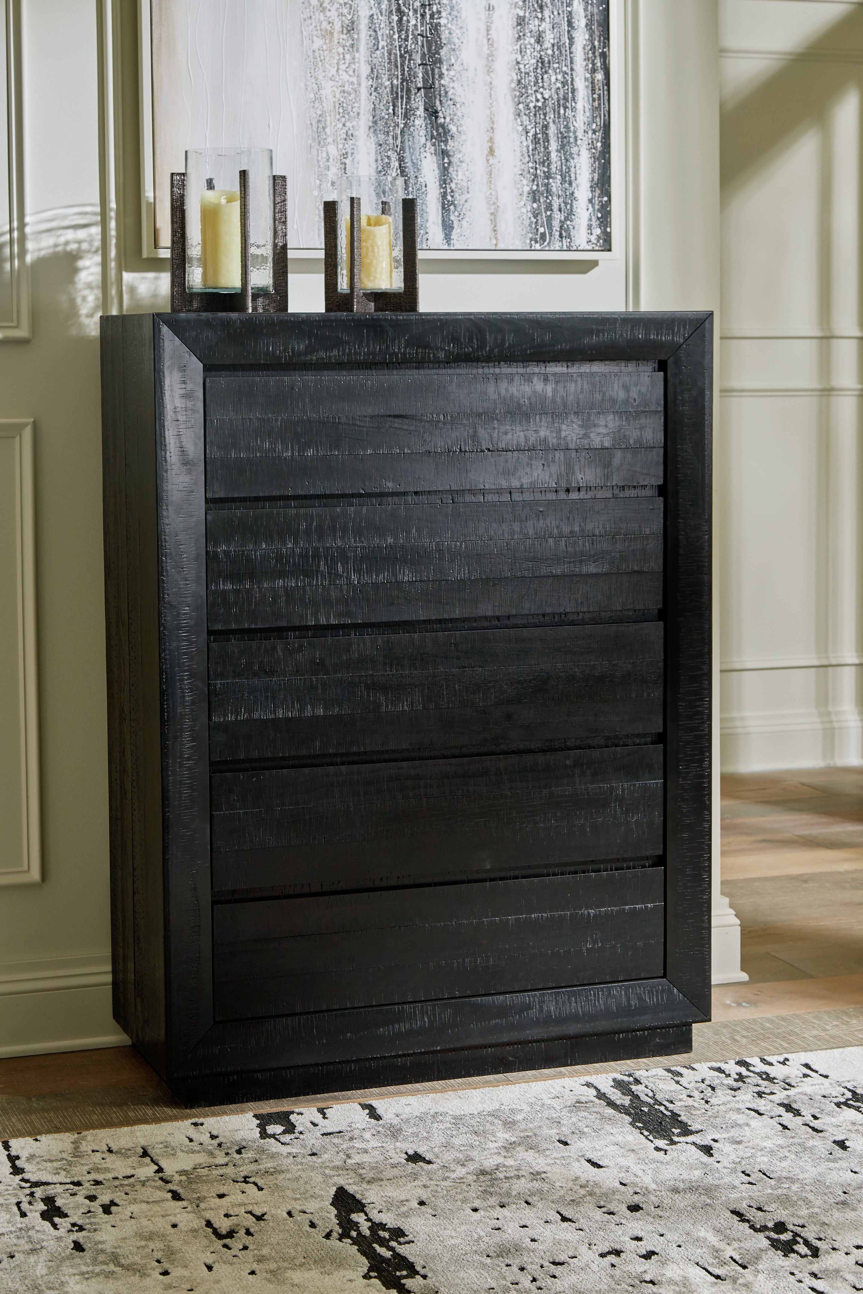 Best Furniture Outlet - Ashley Furniture - Londer Bedroom - Five Drawer Chest / Black - B768-46