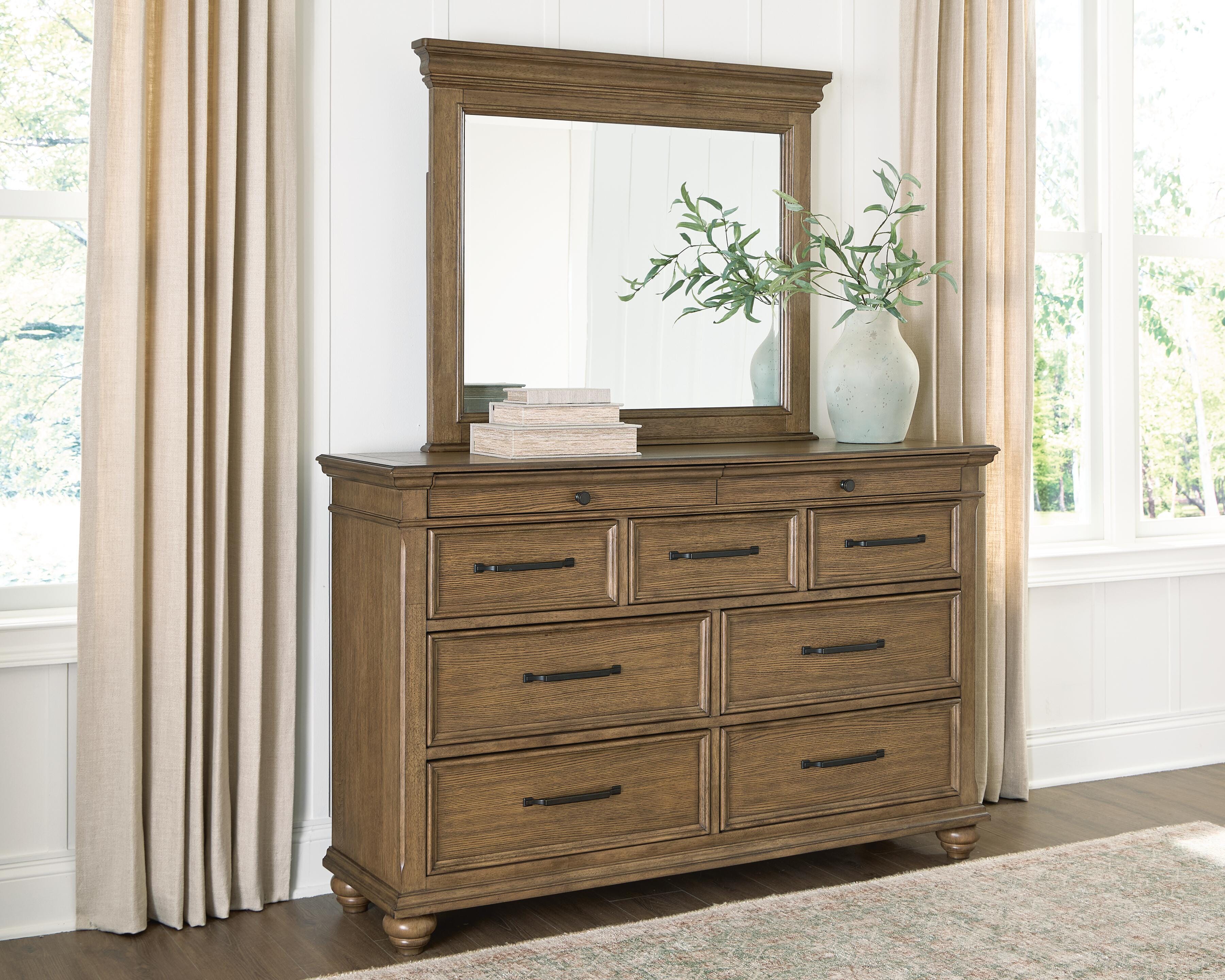 Best Furniture Outlet - Ashley Furniture - Karallin Bedroom - Dresser and Mirror / Medium Brown - PCB782B1