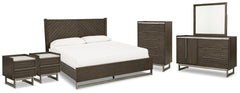 Best Furniture Outlet - Ashley Furniture - Arkenton Bedroom - King Panel Bed, Dresser, Mirror, Chest and 2 Nightstands / Grayish Brown - B786B10