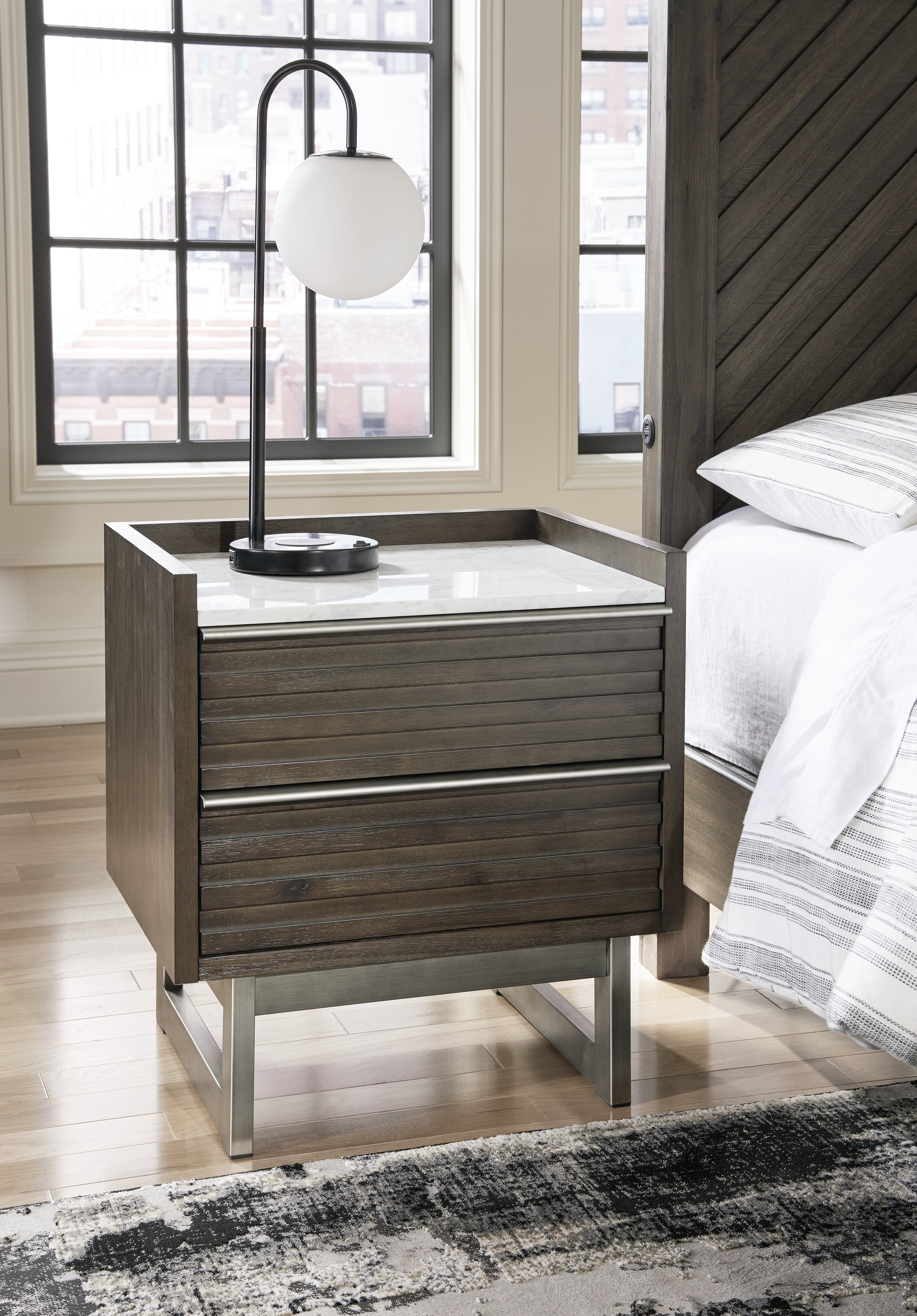 Best Furniture Outlet - Ashley Furniture - Arkenton Bedroom - Two Drawer Night Stand / Grayish Brown/White - B786-92