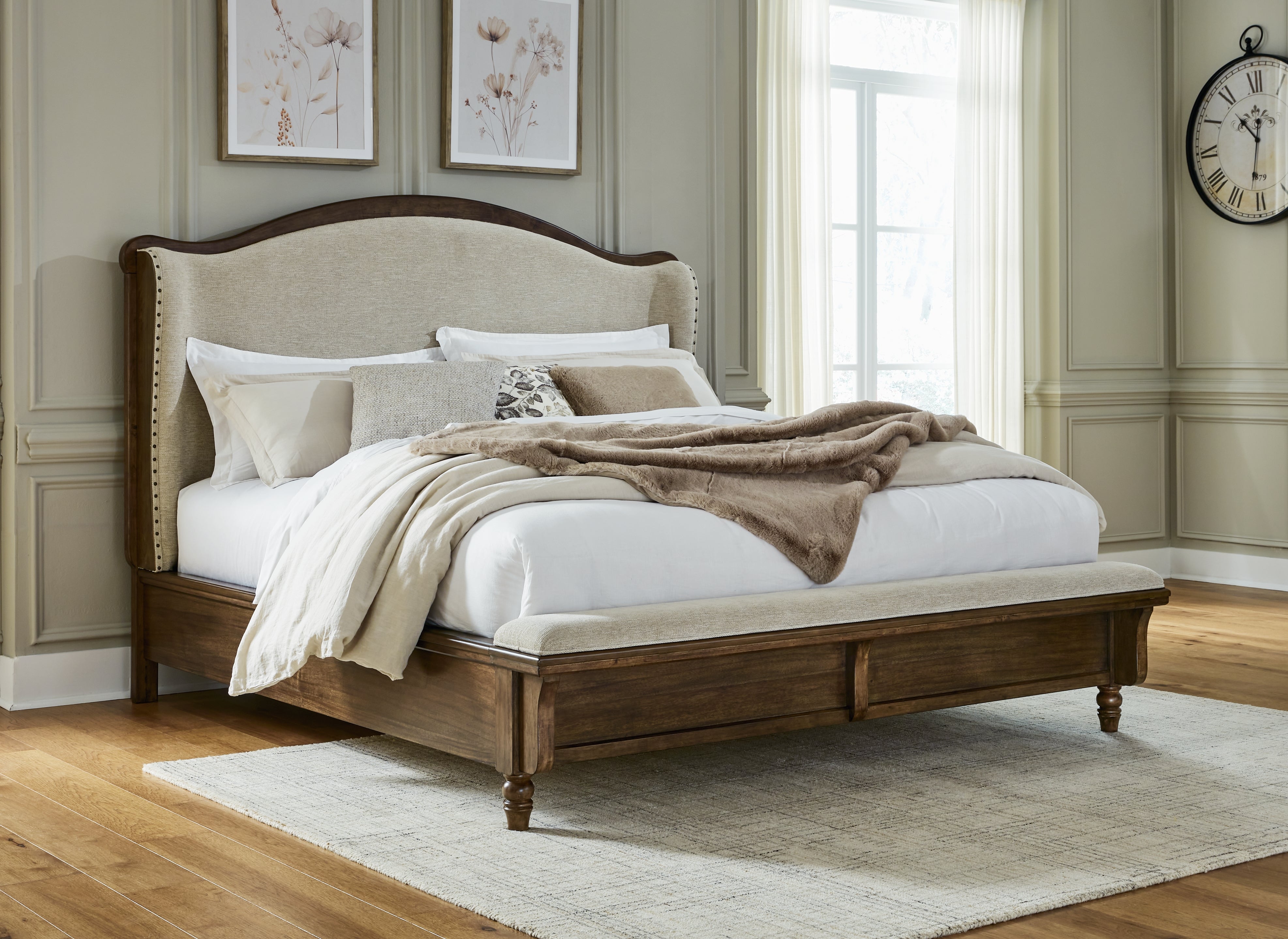 Best Furniture Outlet - Ashley Furniture - Sturlayne Bedroom - King Upholstered Panel Bed / Brown - B787B4