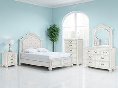 Best Furniture Outlet - Ashley Furniture - Montelaine Bedroom - Queen Upholstered Panel Bed / Antique White - B795B2