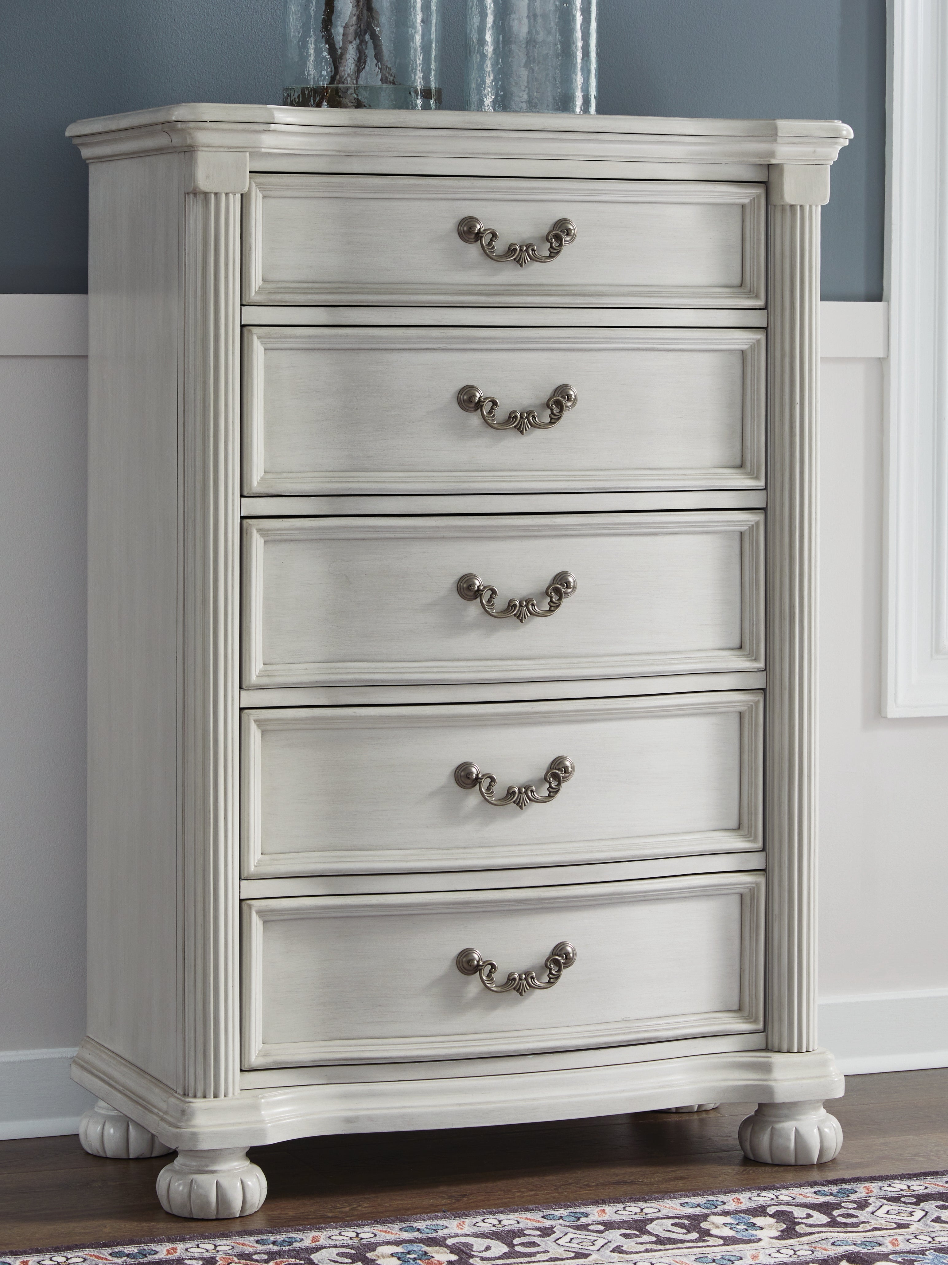Best Furniture Outlet - Ashley Furniture - Montelaine Bedroom - Five Drawer Chest / Antique White - B795-46