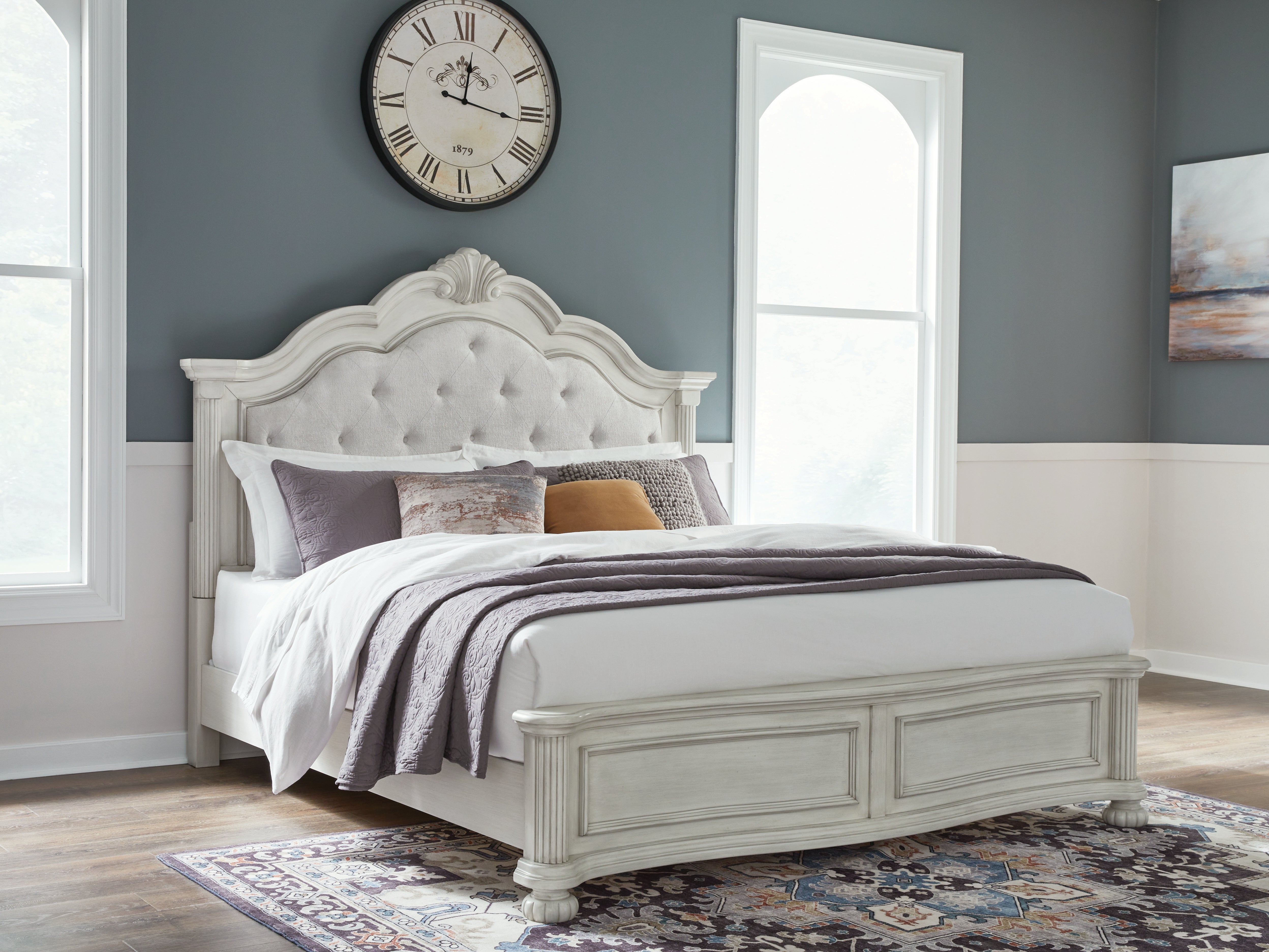 Best Furniture Outlet - Ashley Furniture - Montelaine Bedroom - California King Upholstered Panel Bed / Antique White - B795B7