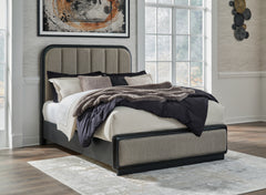 Best Furniture Outlet - Ashley Furniture - Rowanbeck Bedroom - Queen Upholstered Panel Bed / Gray/Black - B821B2