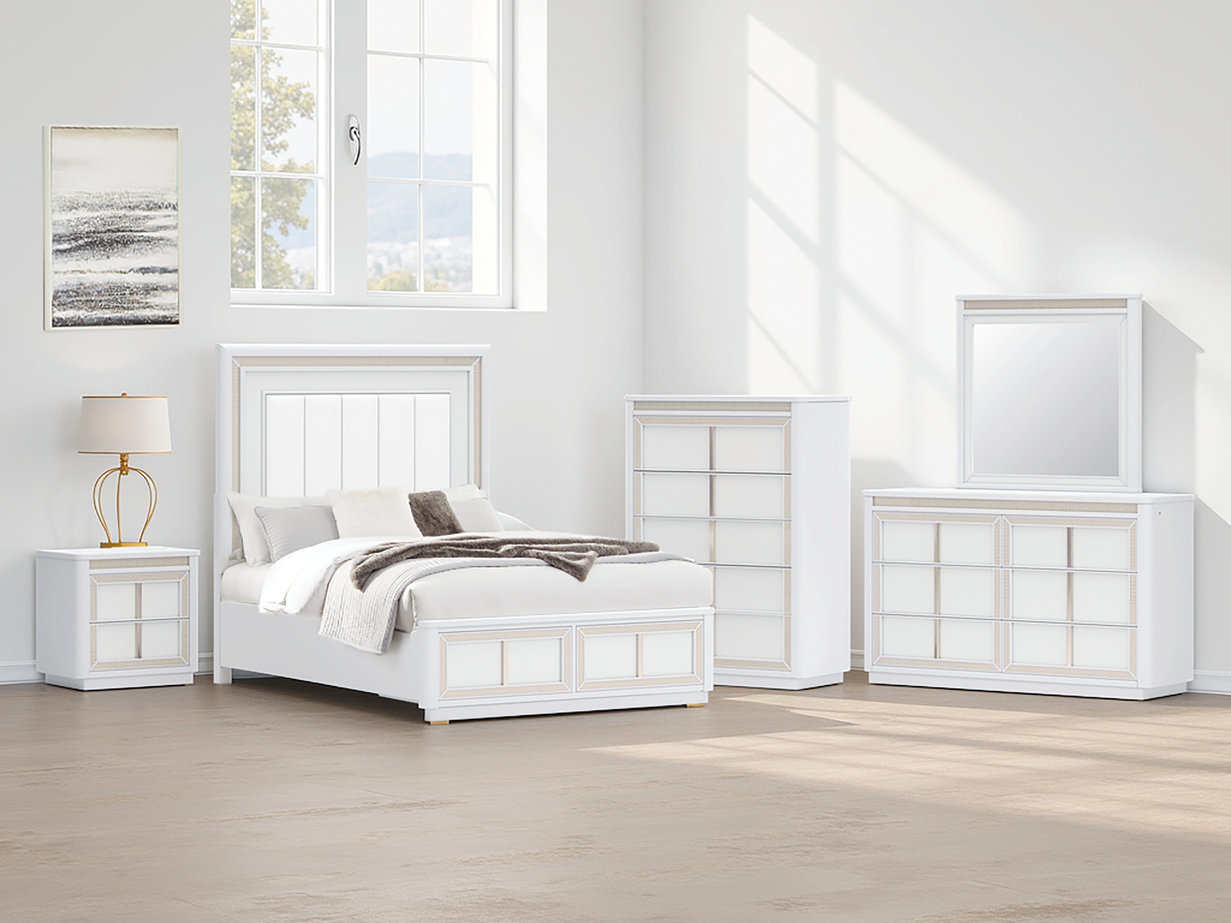 Best Furniture Outlet - Ashley Furniture - Chalanna Bedroom - Queen Upholstered Storage Bed / White - B822B2