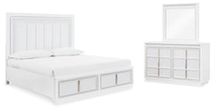 Best Furniture Outlet - Ashley Furniture - Chalanna Bedroom - Queen Upholstered Storage Bed, Dresser and Mirror / White - B822B3