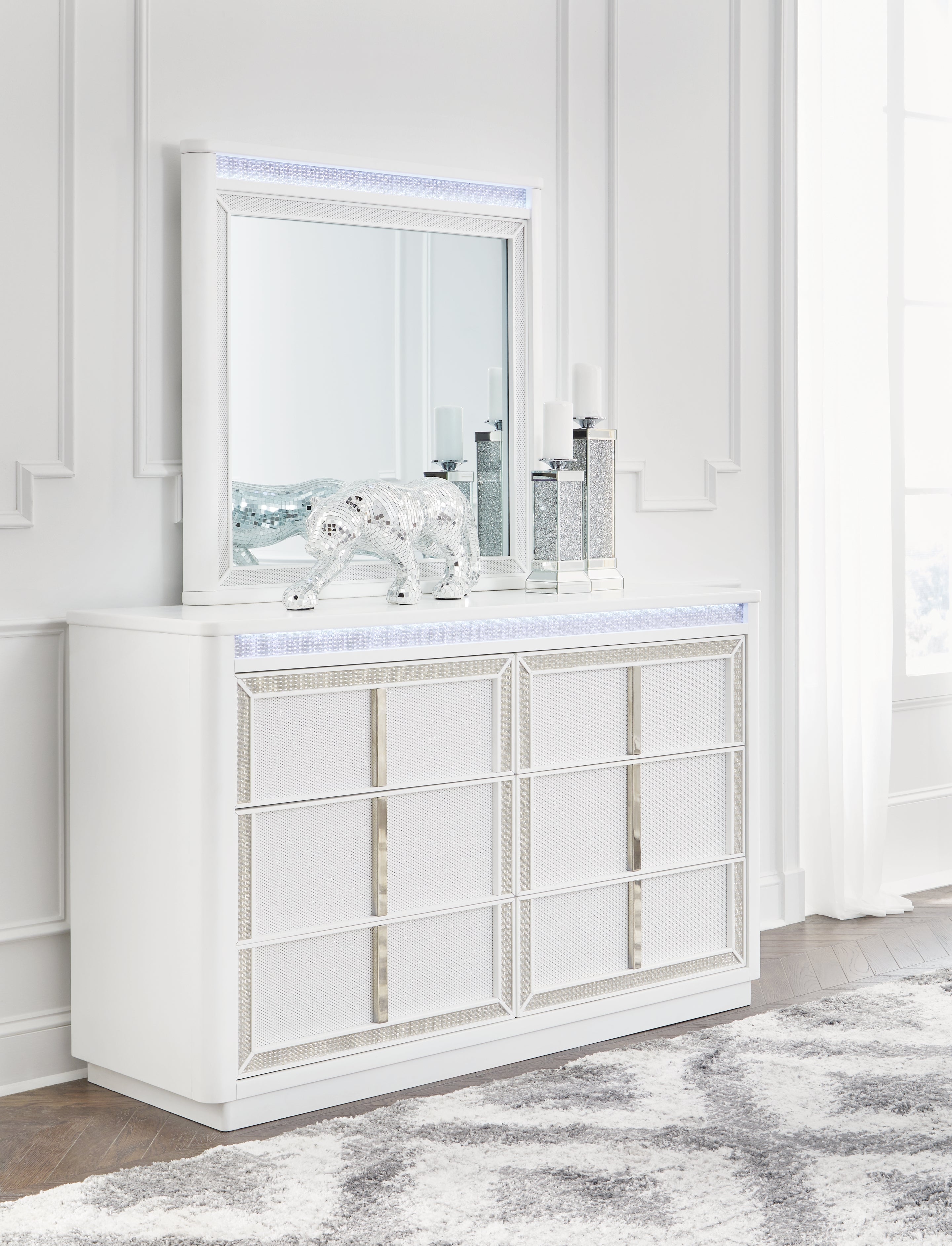 Best Furniture Outlet - Ashley Furniture - Chalanna Bedroom - Dresser and Mirror / White - B822B1