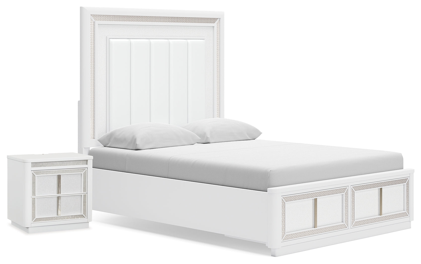 Best Furniture Outlet - Ashley Furniture - Chalanna Bedroom - Queen Panel Storage Bed and Nightstand / White - B822B8