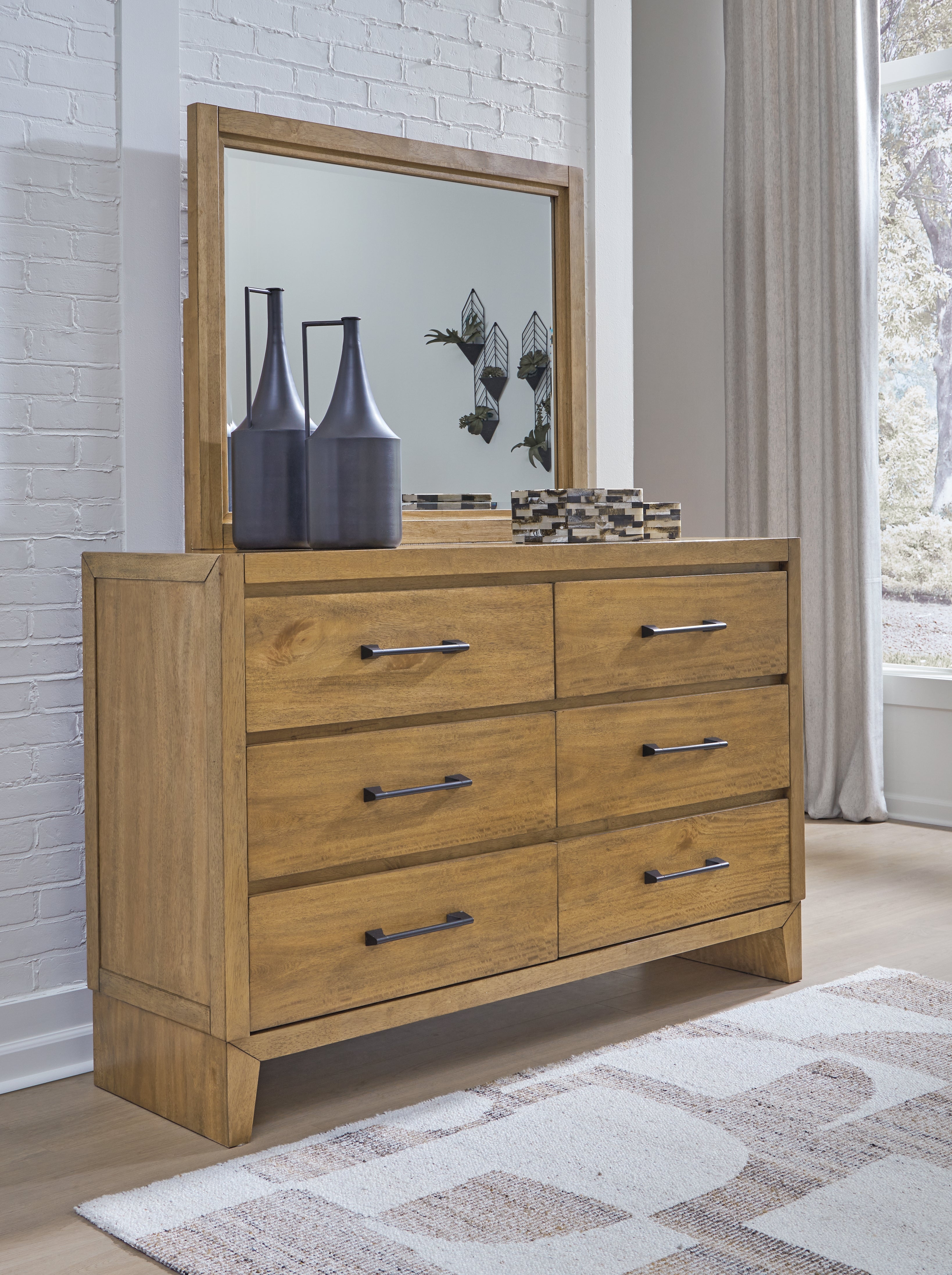 Best Furniture Outlet - Ashley Furniture - Sherbana Bedroom - Dresser and Mirror / Light Brown - B833B1