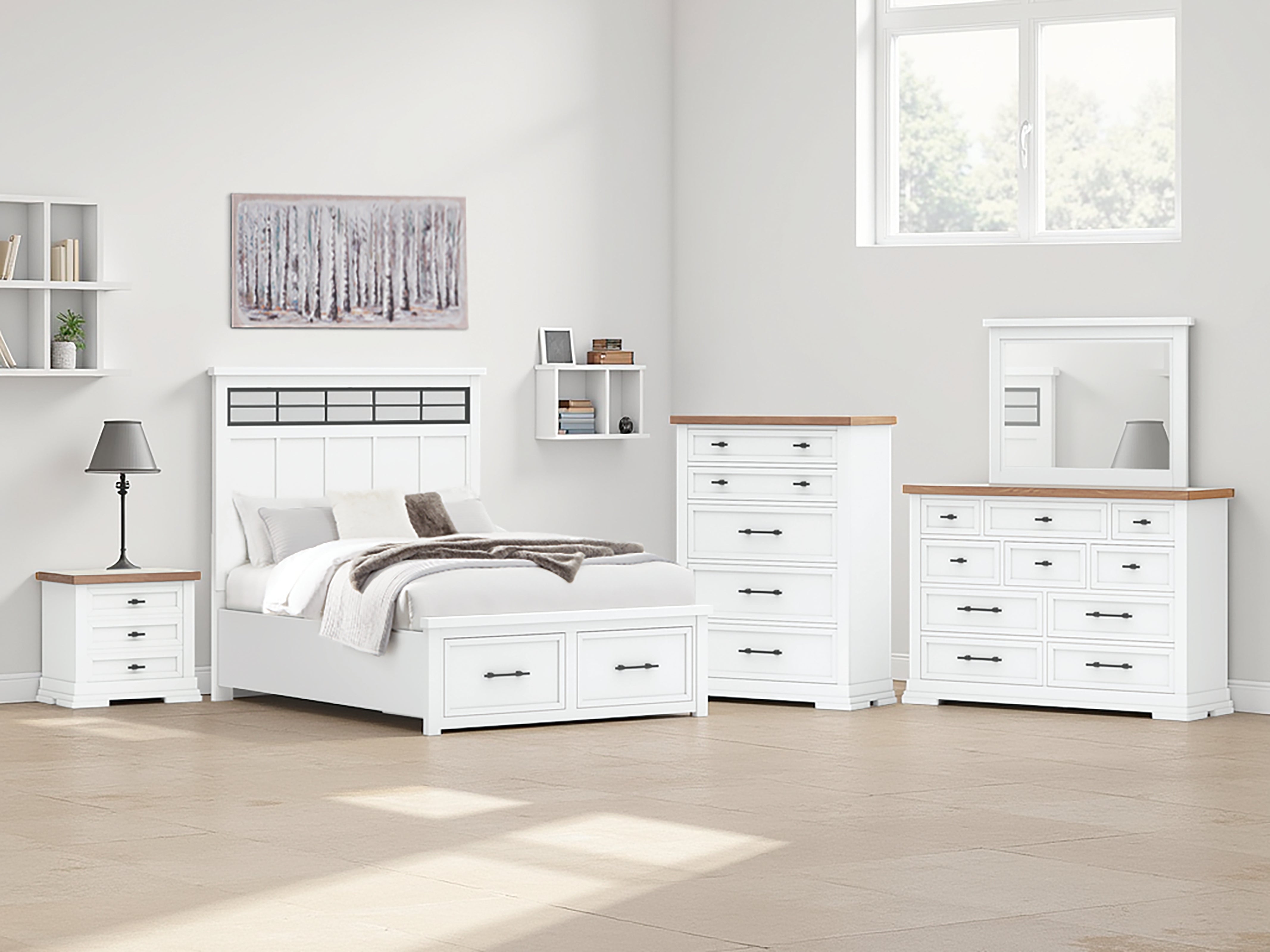 Best Furniture Outlet - Ashley Furniture - Ashbryn Bedroom - Queen Panel Storage Bed / White/Natural - B844B2